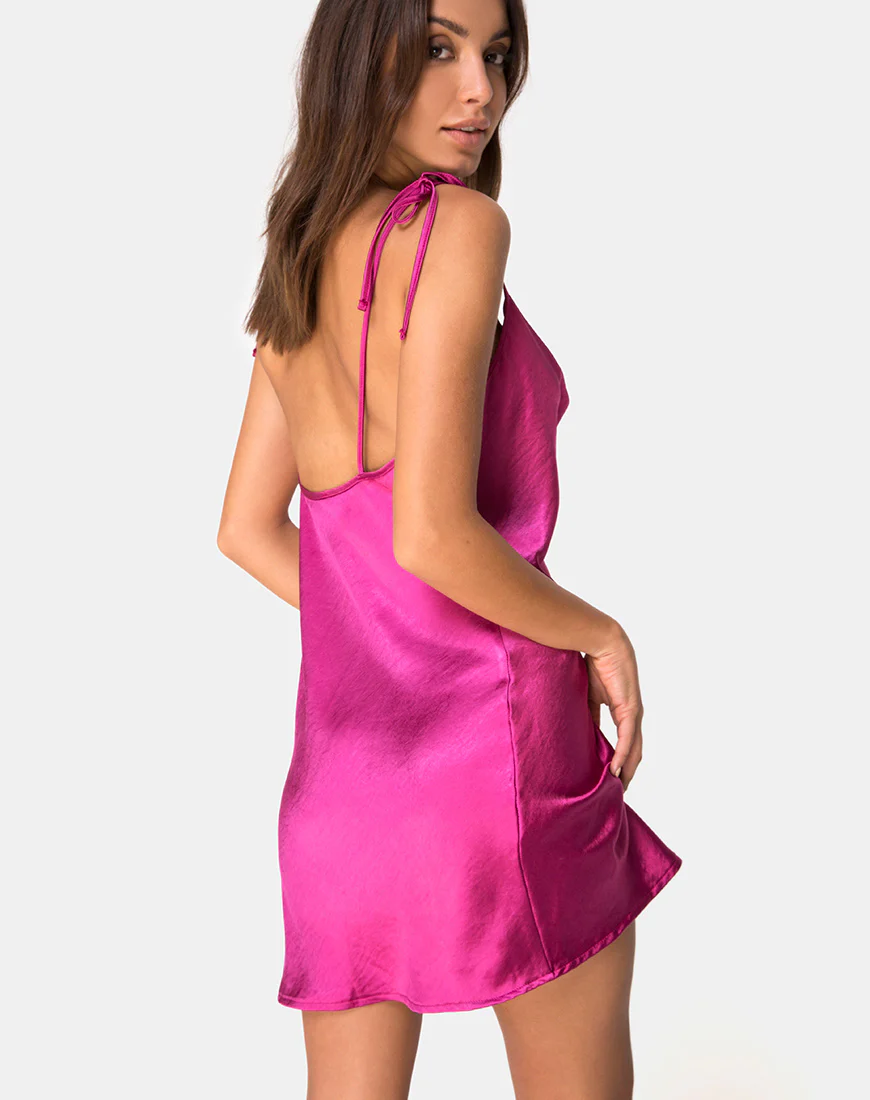 Camara Dress in Satin Magenta - Awmao