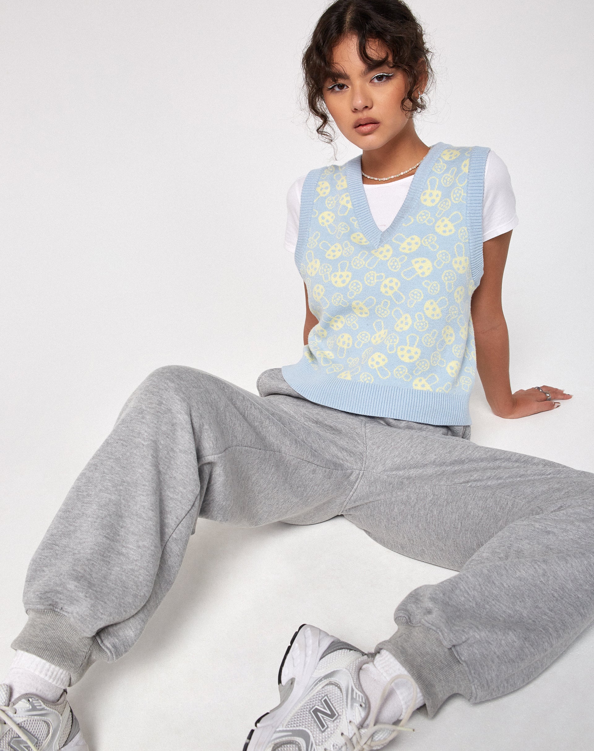 Tody Sweater Vest in Baby Shroom Blue and Yellow - Awmao