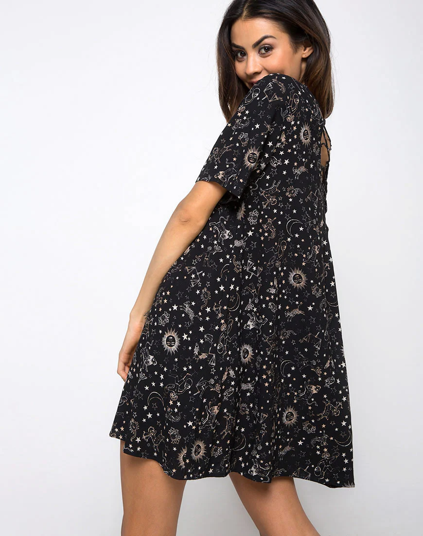 Sasena Swing Dress in Astro Black - Awmao