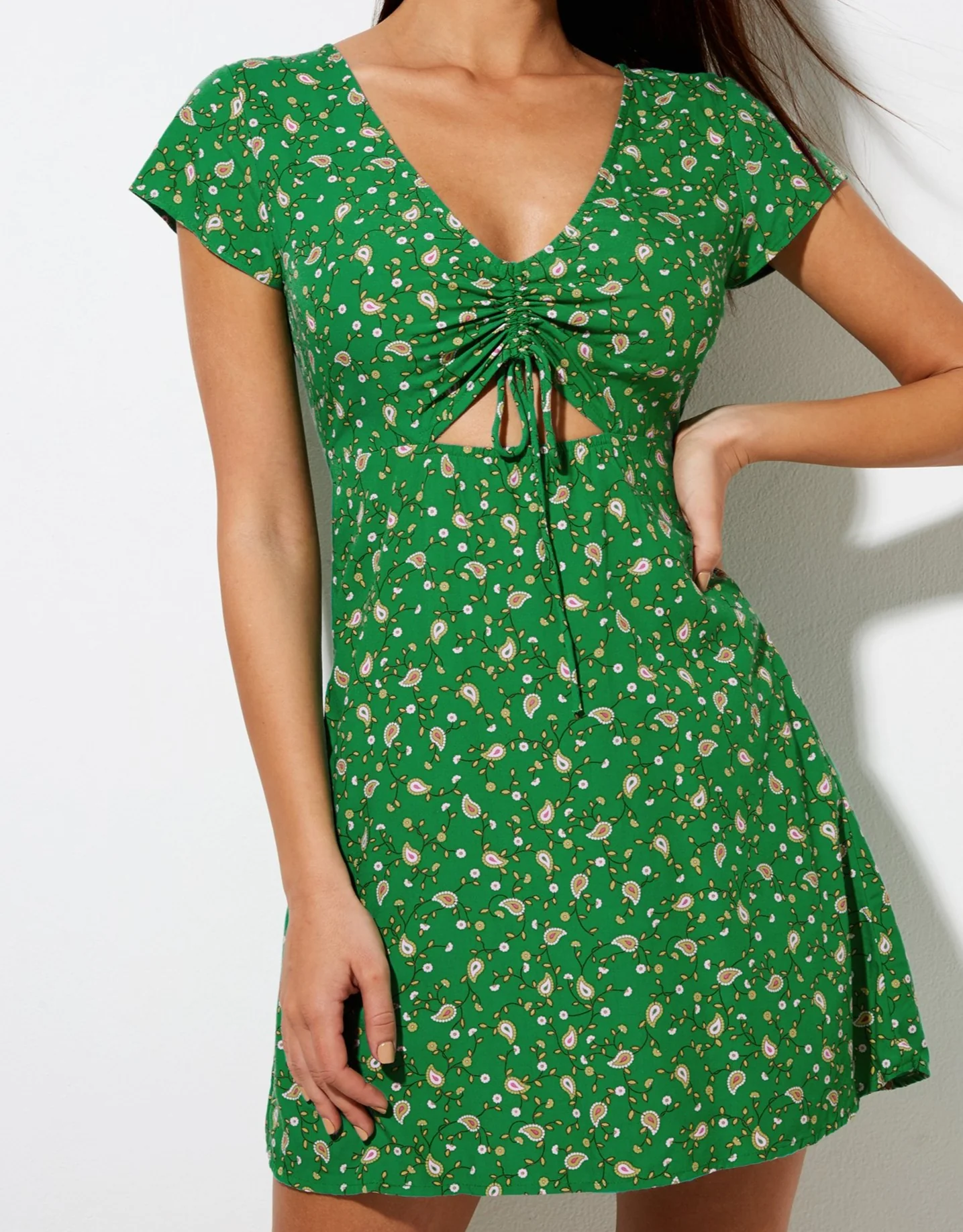 Raela Mini Dress in Paisley Fun Green - Awmao