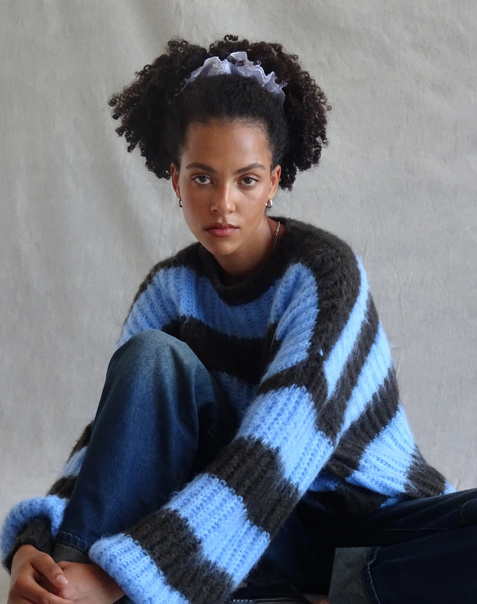 Daren Knitted Oversized Jumper in Brown and Blue Stripe - Awmao