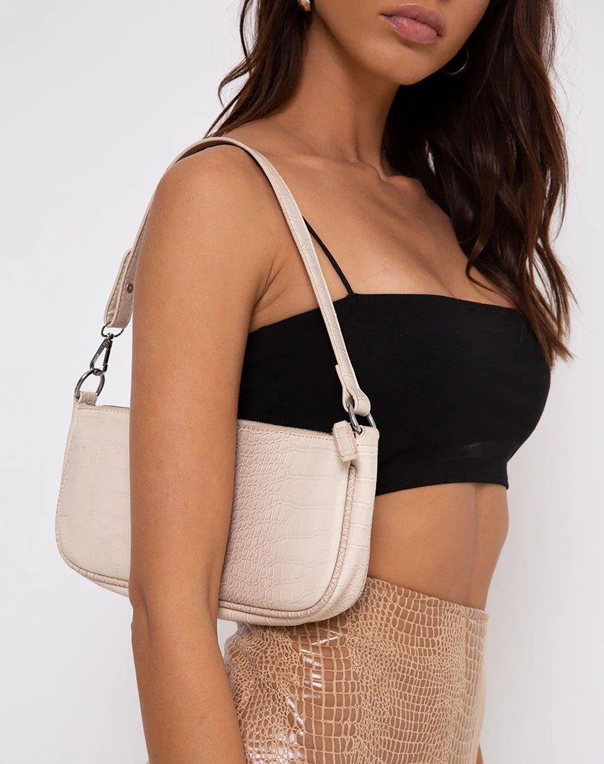 Gigi Shoulder Bag in Croc Beige - Awmao