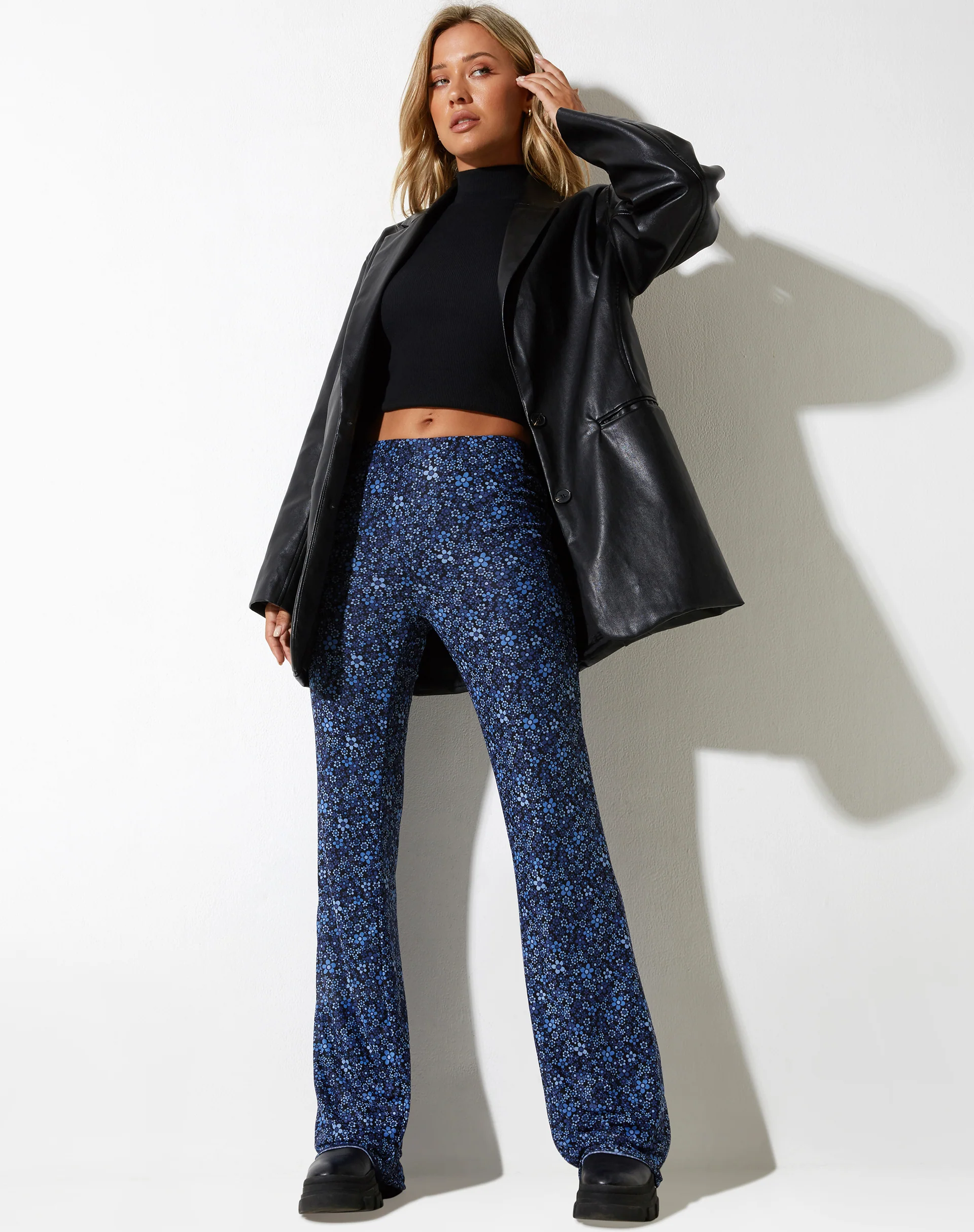 Herly Flare Trouser in Flower Garden Blue - Awmao