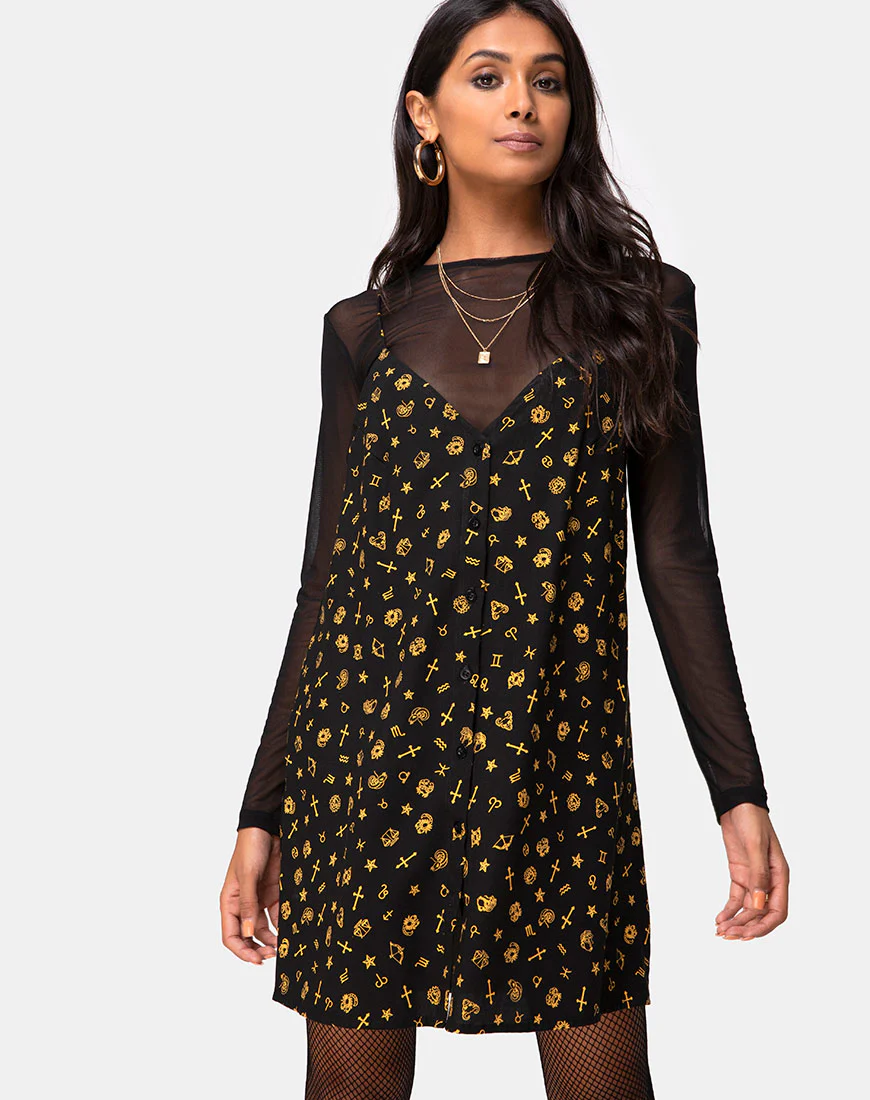 Sanna Slip Dress in Mini Astro Black - Awmao