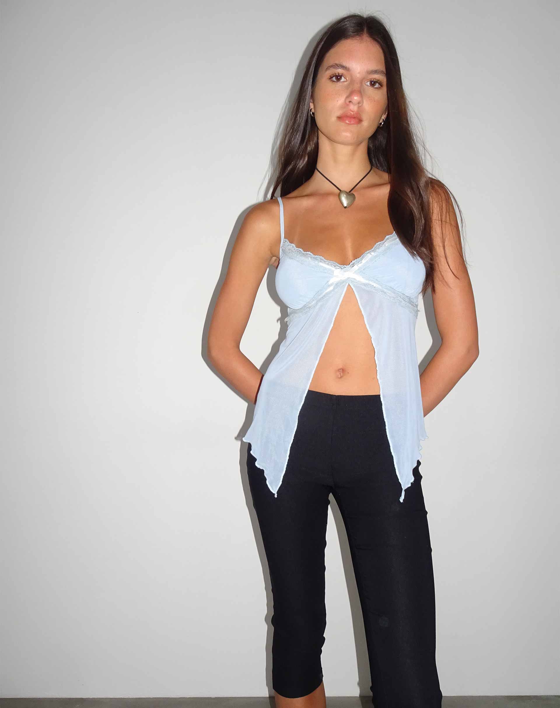Arsyla Mesh Butterfly Top in Pastel Blue - Awmao