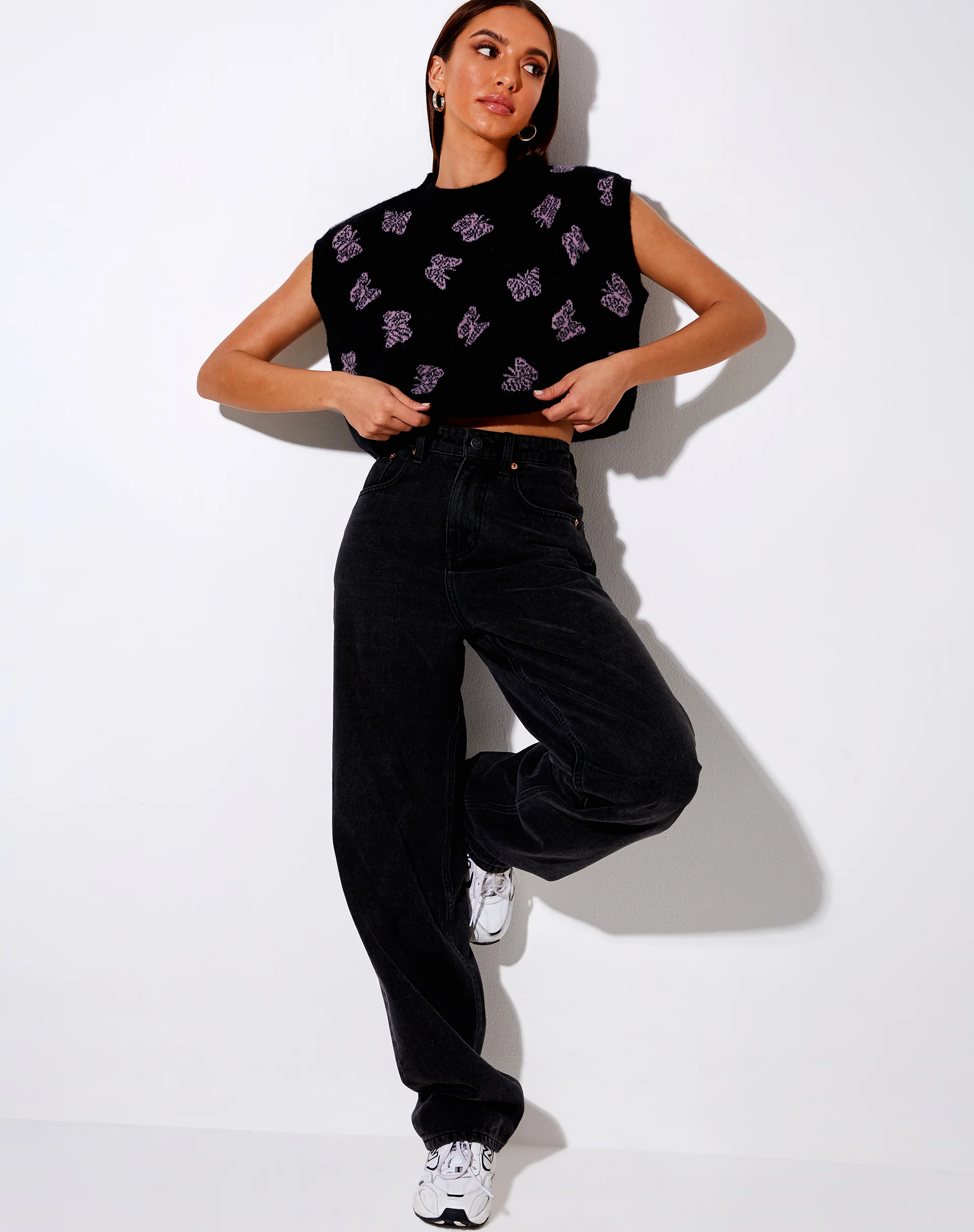 Zacha Jumper in Knit Butterfly Black and Purple - Awmao