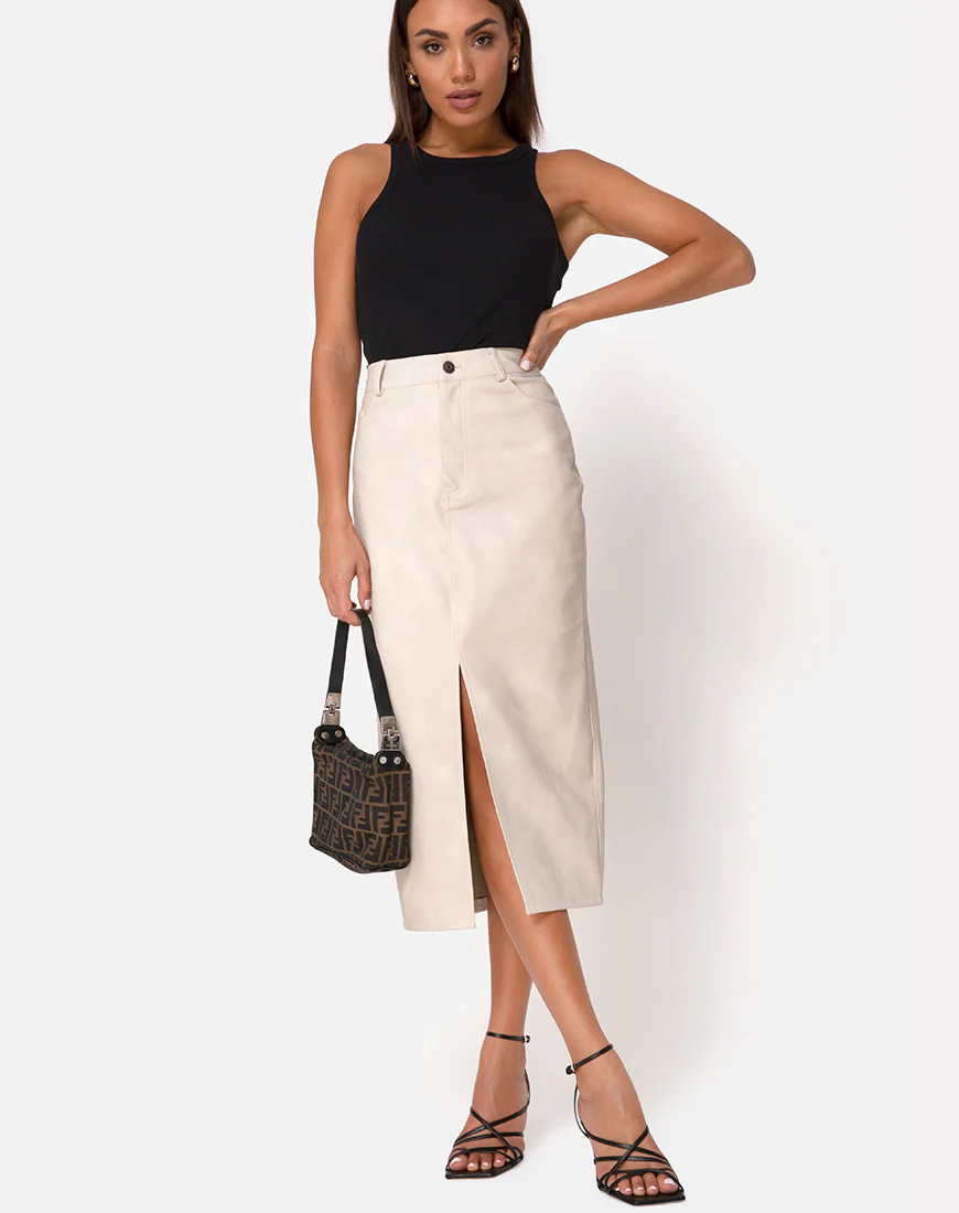 Pyra Midi Skirt in PU Stone - Awmao