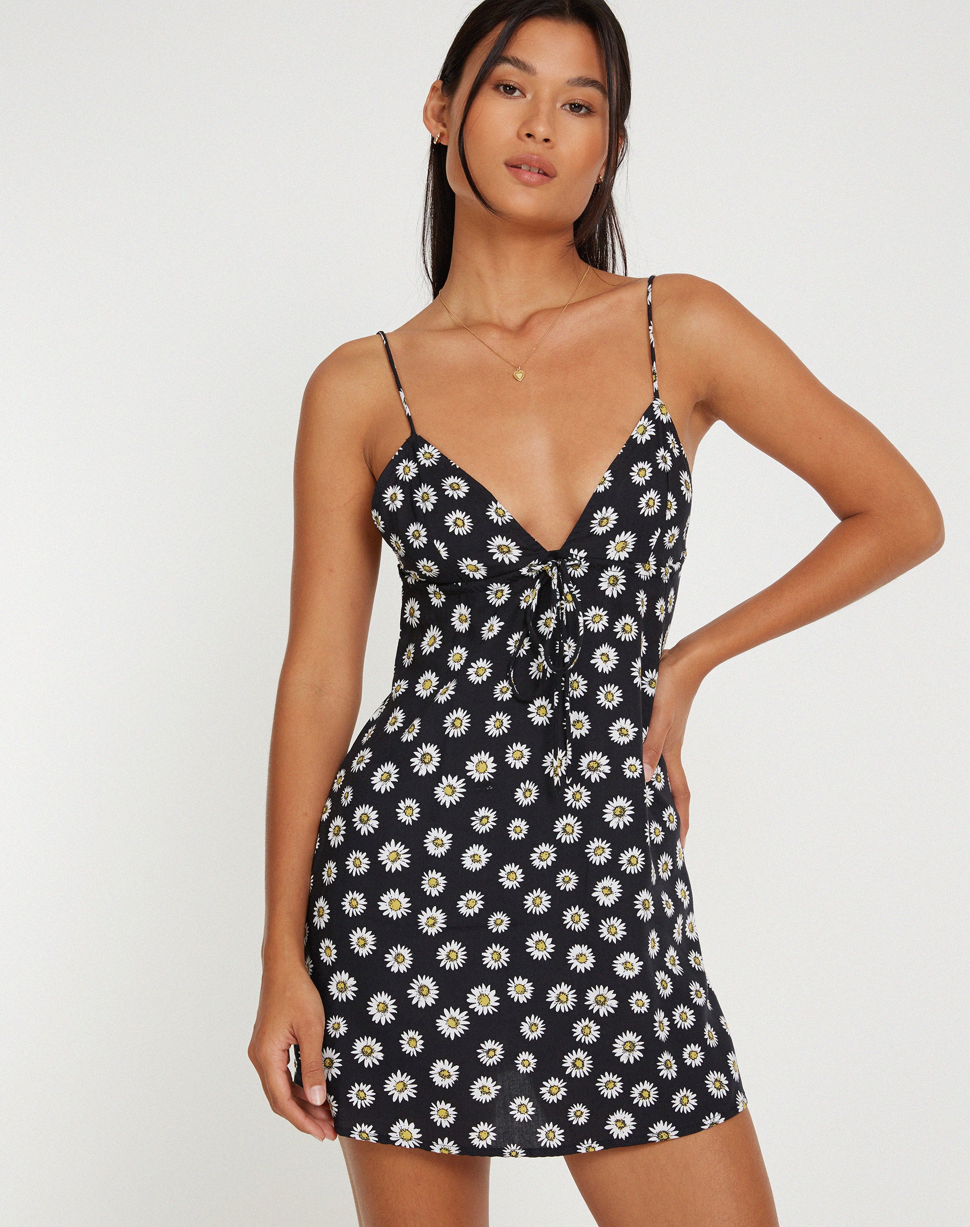 Senora Mini Dress in Grunge Daisy Black - Awmao