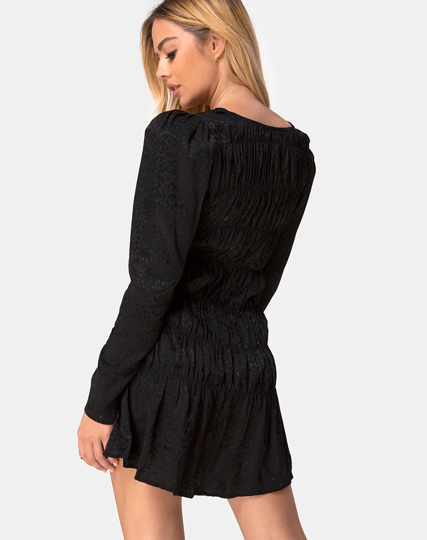 Risana Dress in Satin Cheetah Black - Awmao