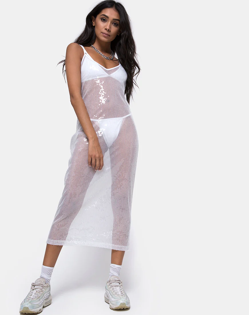 Midnight Sheer Dress in Clear Sequin - Awmao