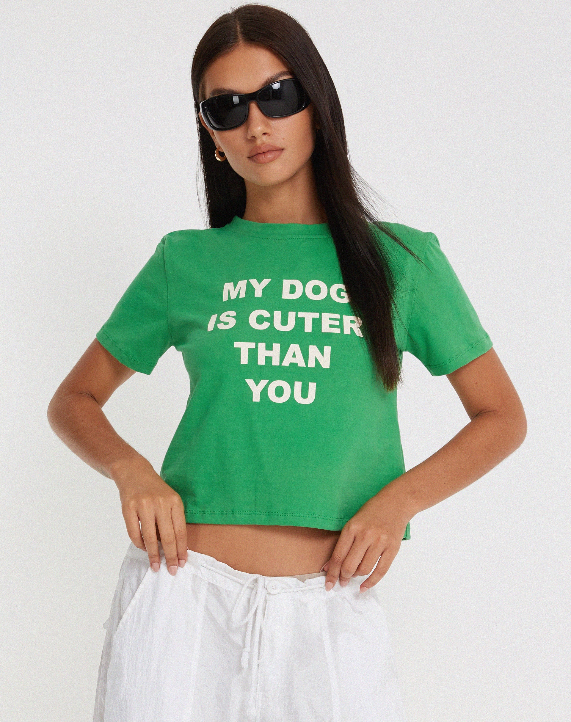 Shrunk Tee in Bush Green My Dog Is Cuter Than Yours - Awmao