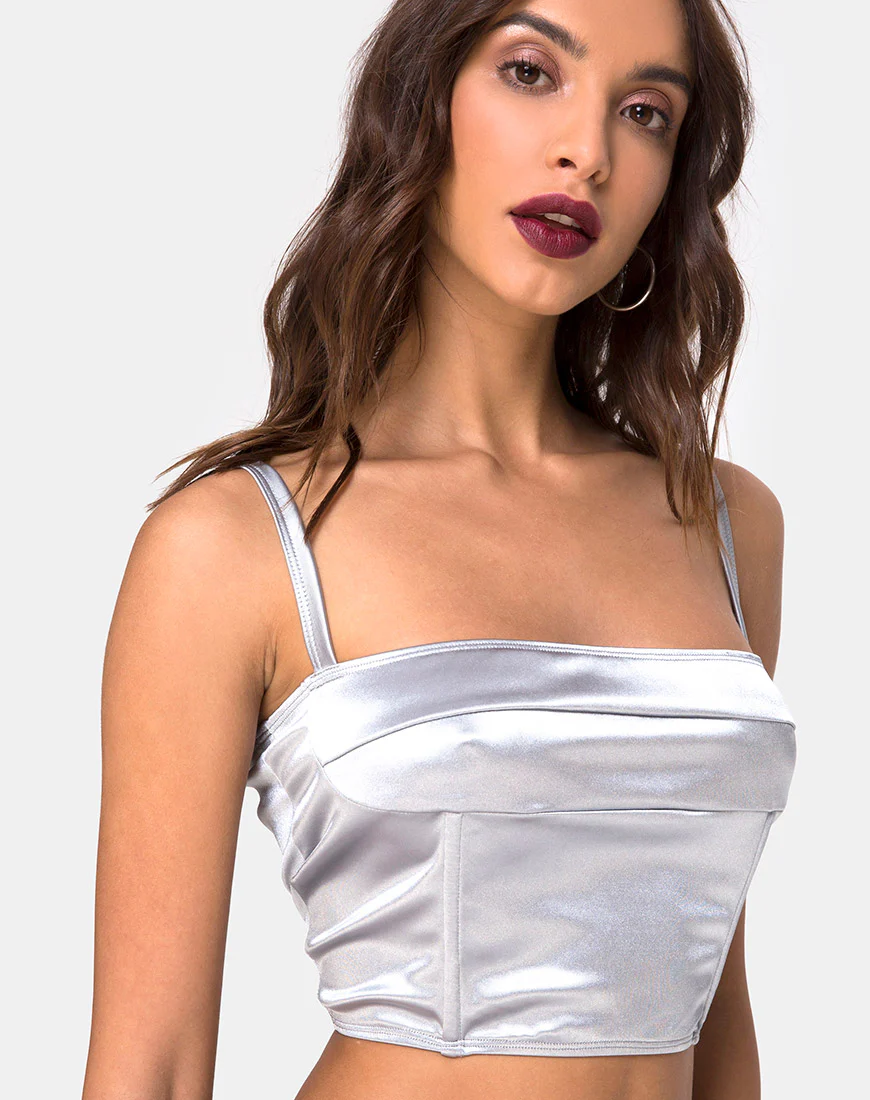 Kynette Crop in Satin Ice Silver - Awmao