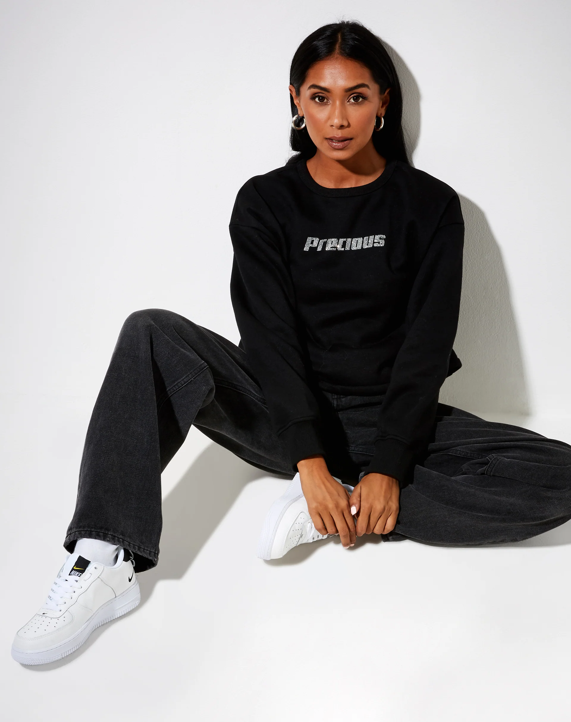 Glora Sweatshirt in Black 'Precious' Hotfix - Awmao