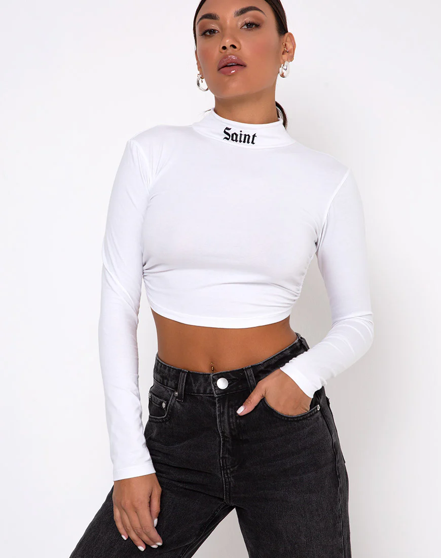 Quelia Crop Top in White 'Saint' Embro - Awmao