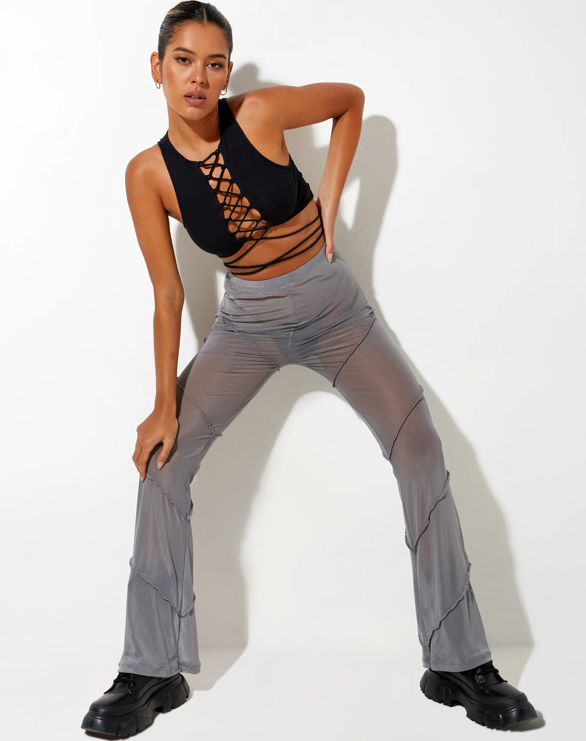 Nizam Flare Trouser in Mesh Grey - Awmao