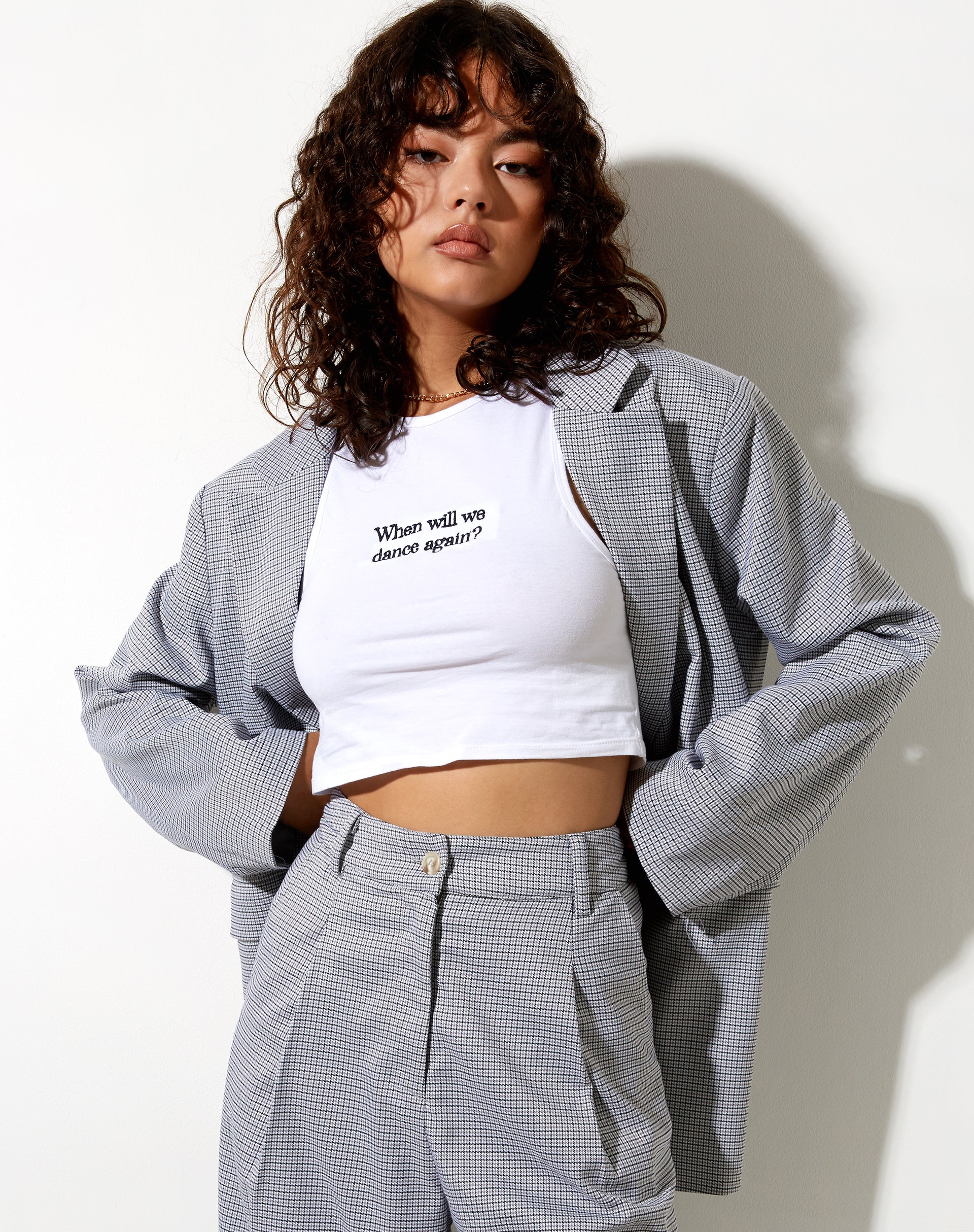 Maiwa Blazer in Small Check Black Grey - Awmao