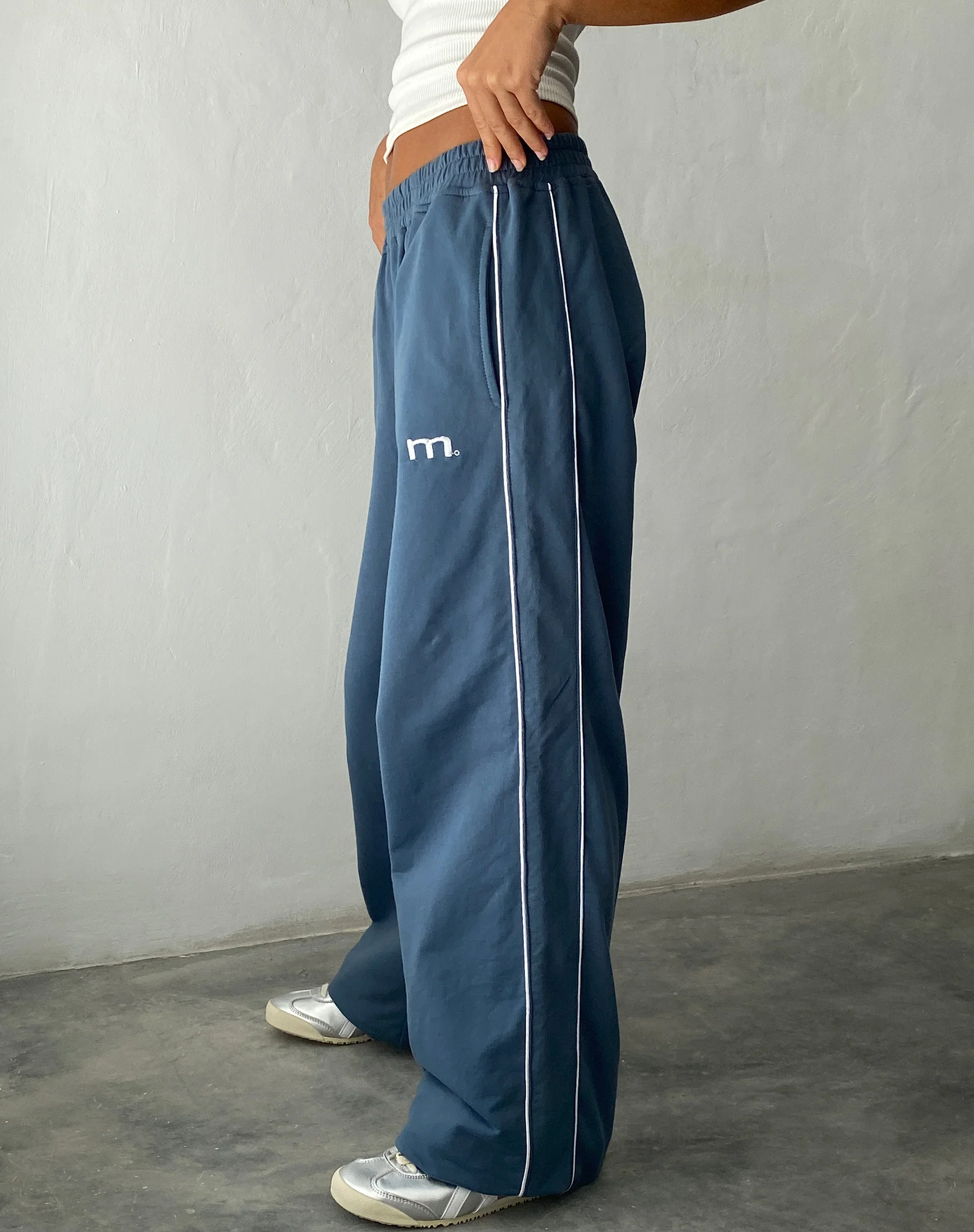 Benton Wide Leg Jogger in Blue with 'M' Embroidery - Awmao
