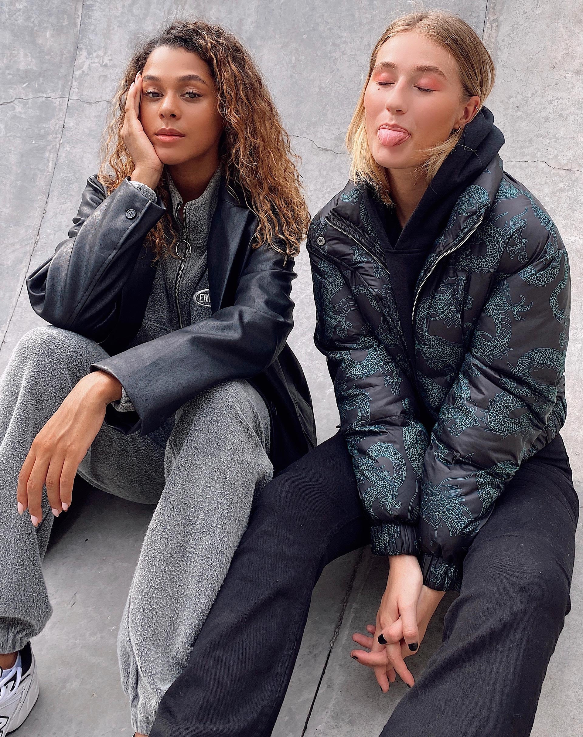Rohos Puffer Jacket in Dragon Flower Black and Mint - Awmao