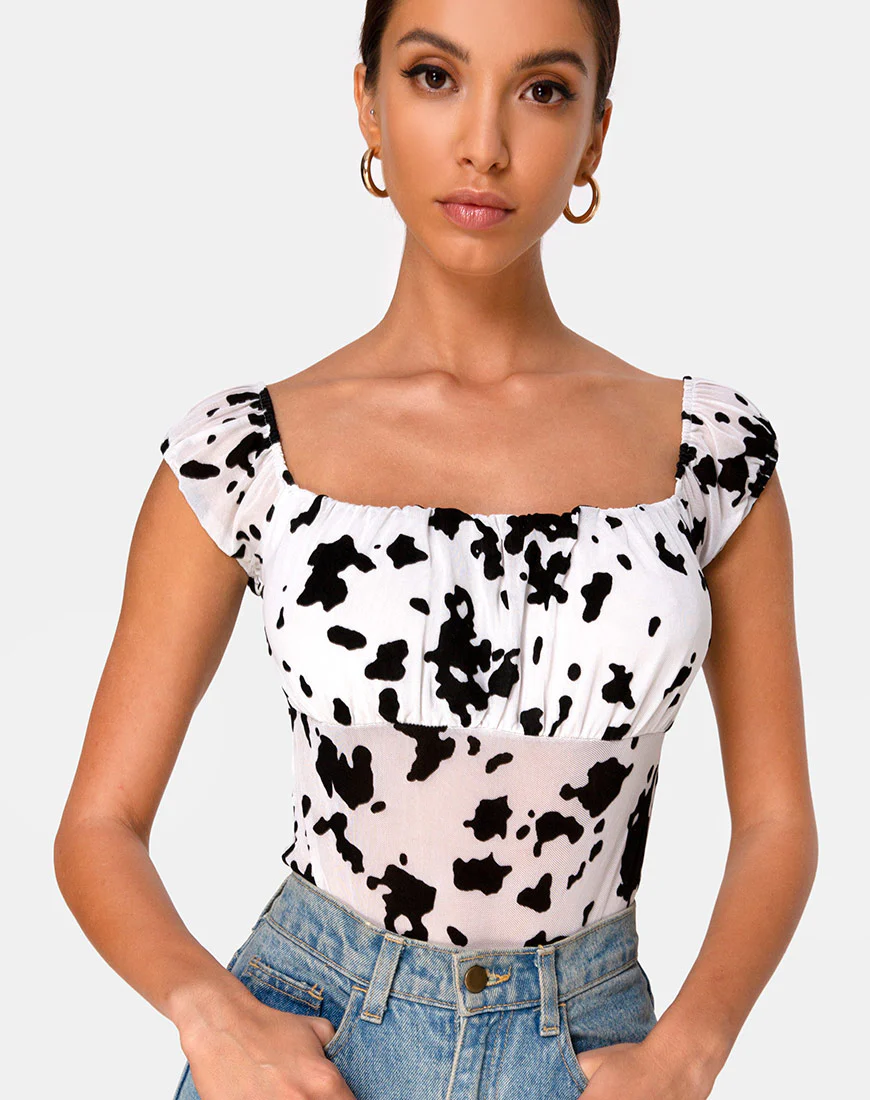 Kalina Bodice in Flock Dalmatian Black and White - Awmao