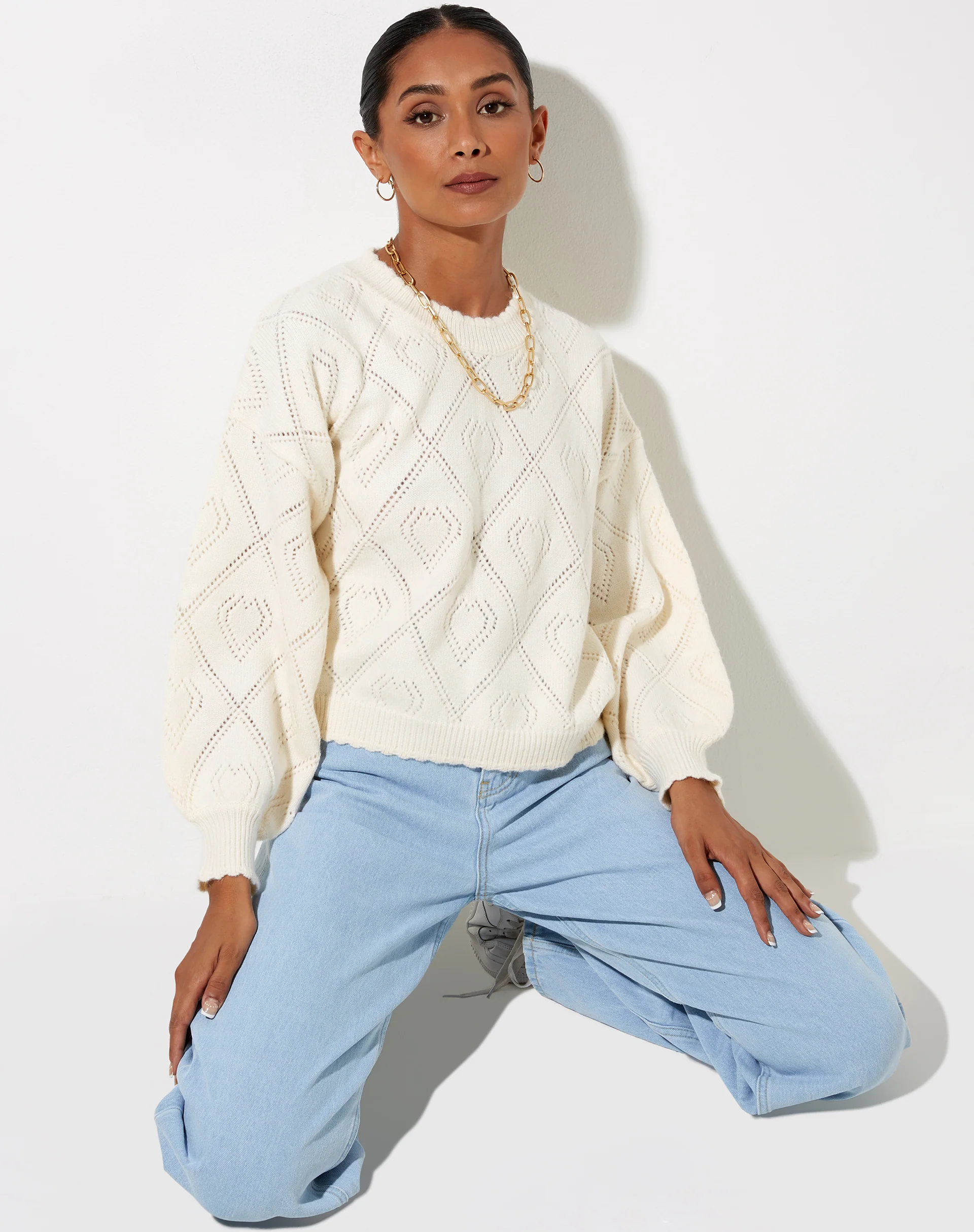 Ammar Jumper in Diamond and Heart Cream - Awmao