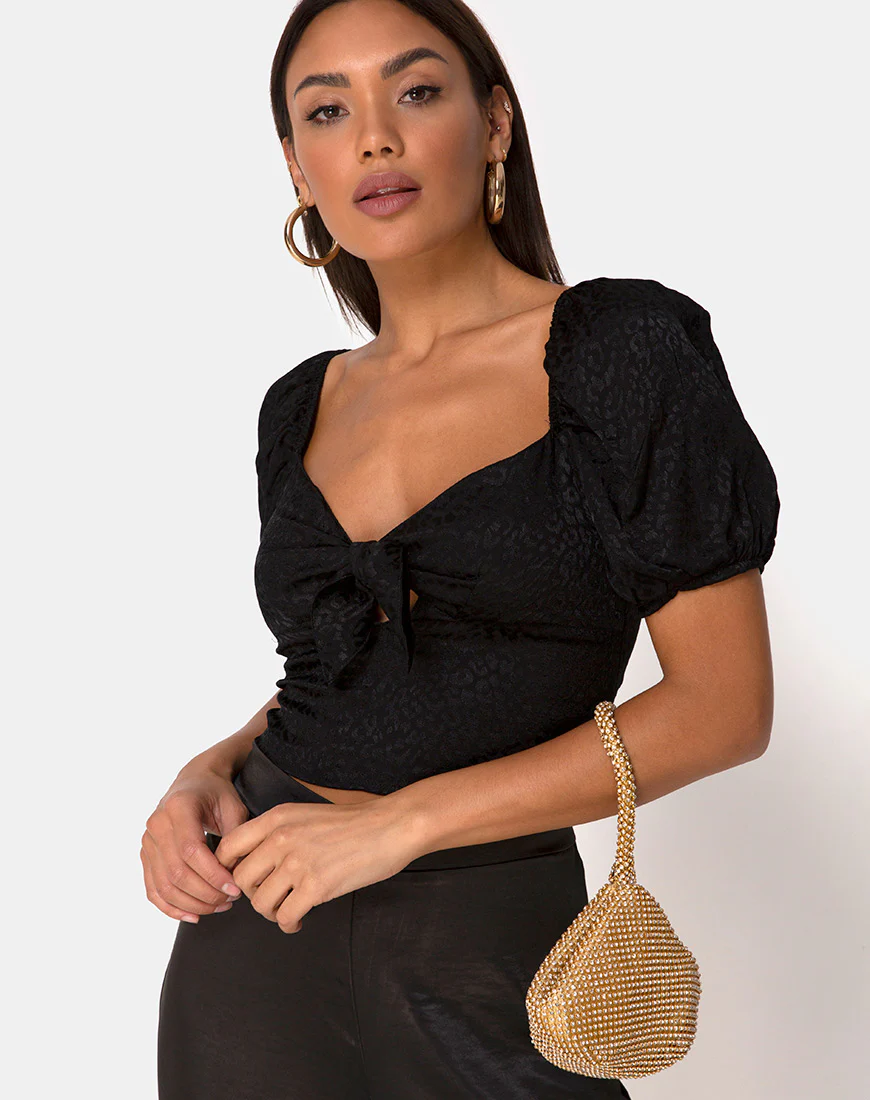 Romanza Top in Satin Cheetah Black - Awmao