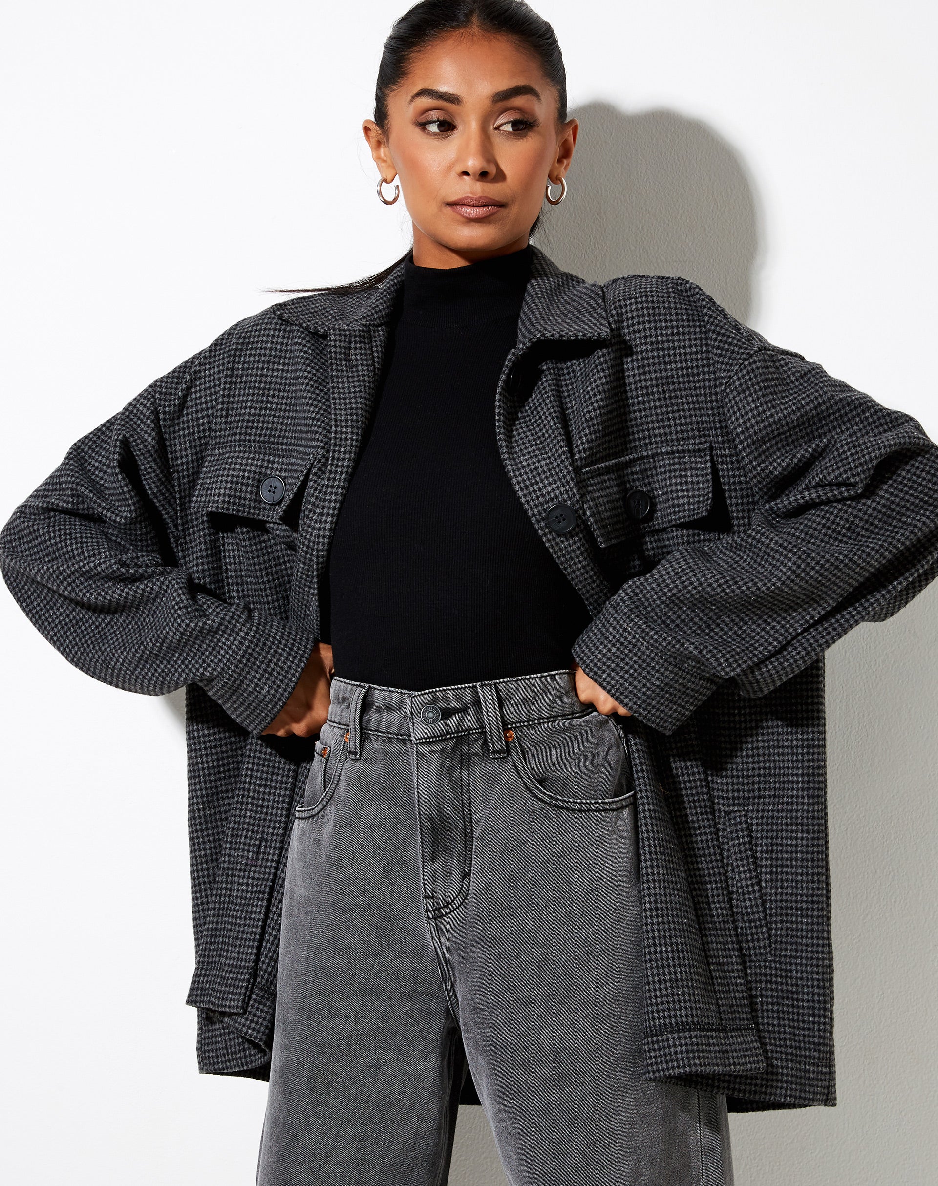 Marcel Shirt in Houndstooth Black - Awmao