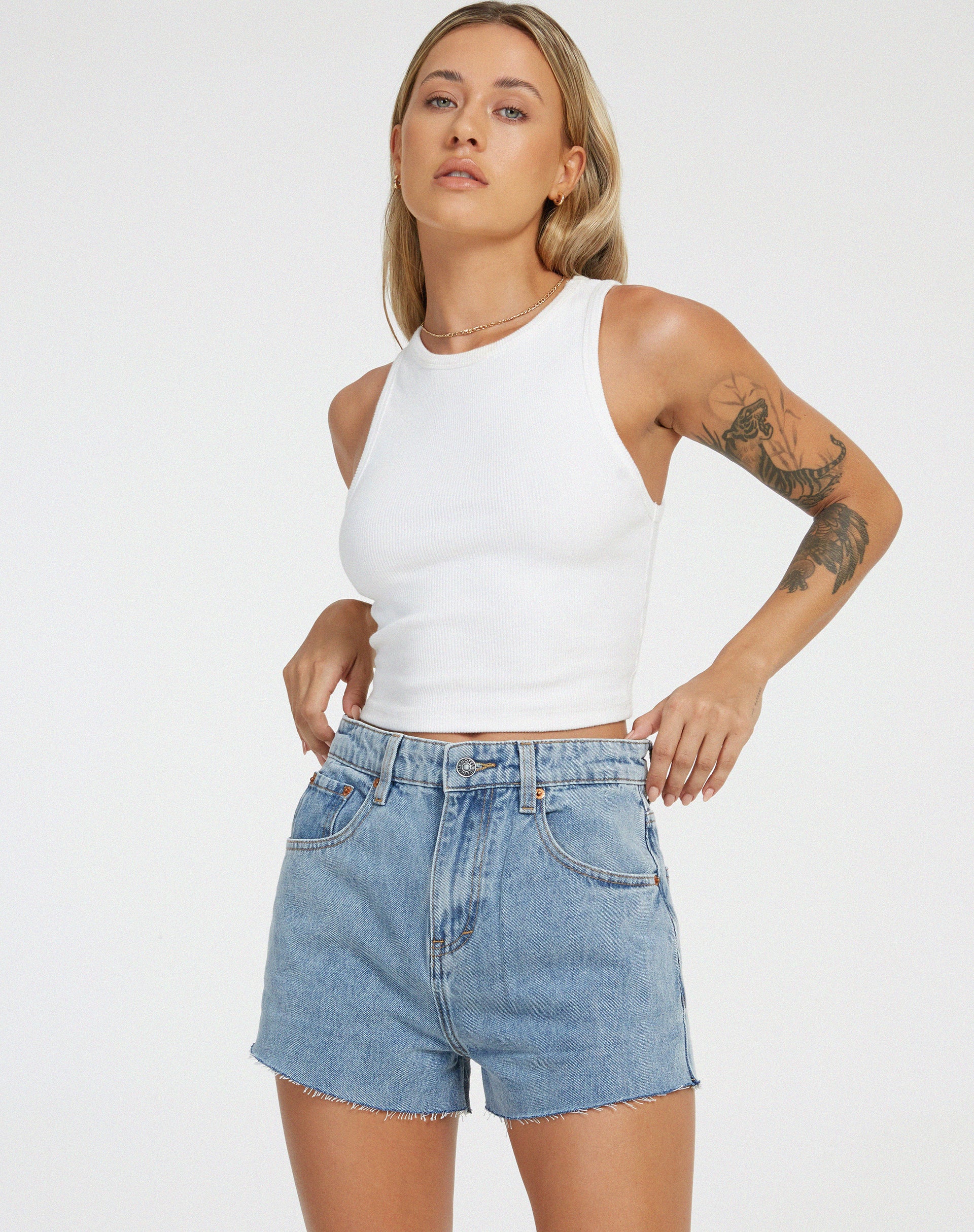 Denim Shorts in Light Wash - Awmao