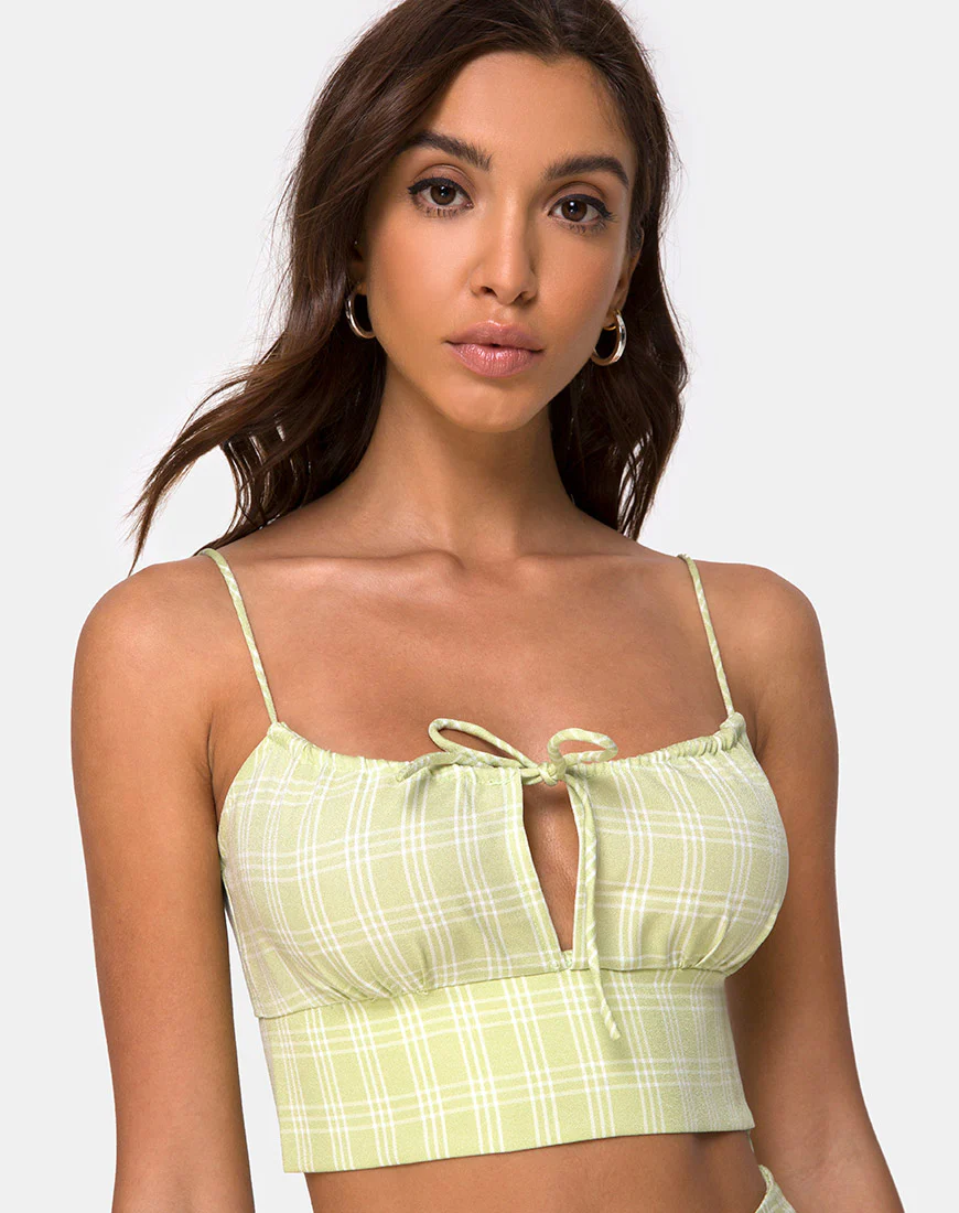 Hema Crop Top in Sage Check - Awmao
