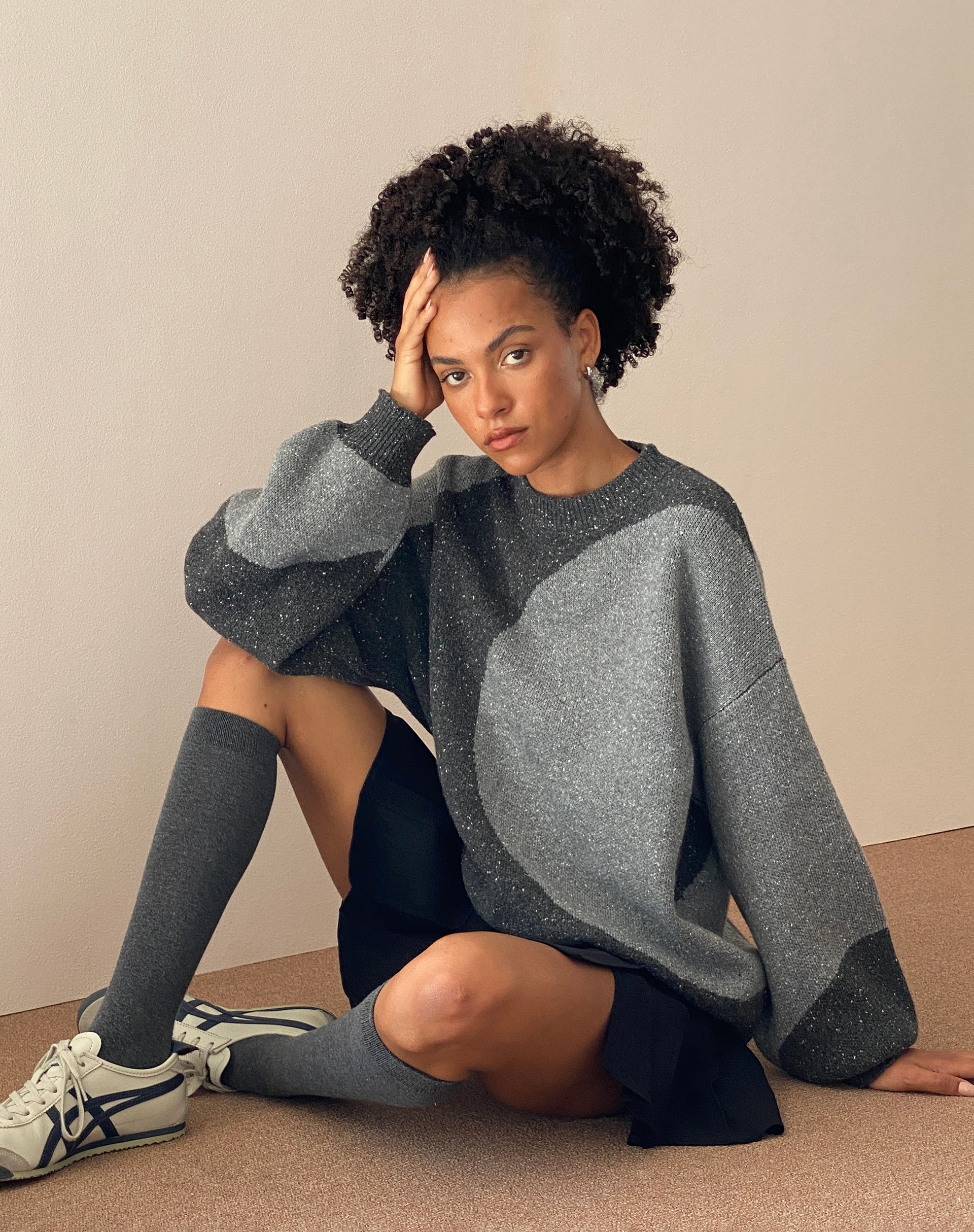Namari Jumper in Black and Charcoal Mix Knit - Awmao