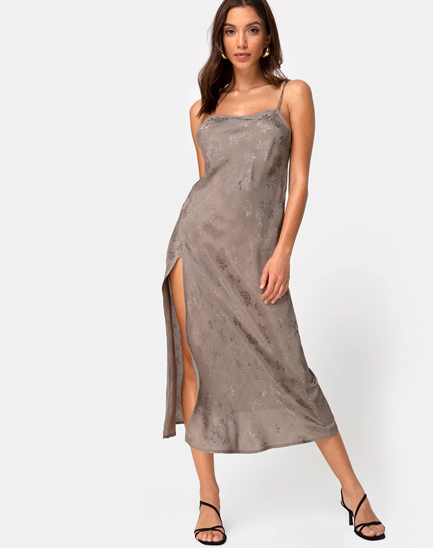 Quinty Dress in Satin Rose Silver Grey - Awmao