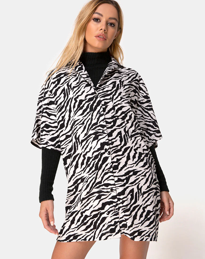 Fresia Mini Dress in 90's Zebra Black and White - Awmao