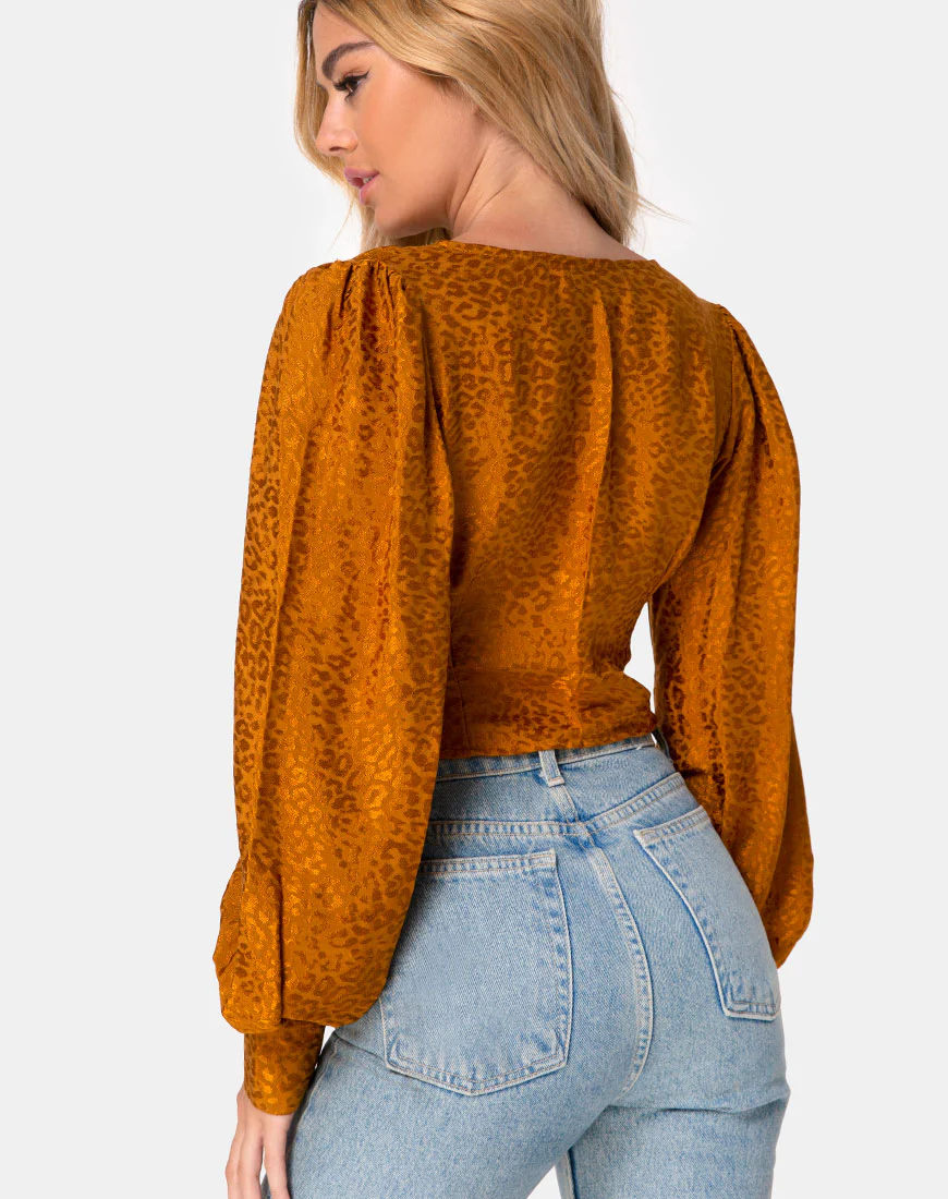 Bina Crop Top in Satin Cheetah Gold - Awmao