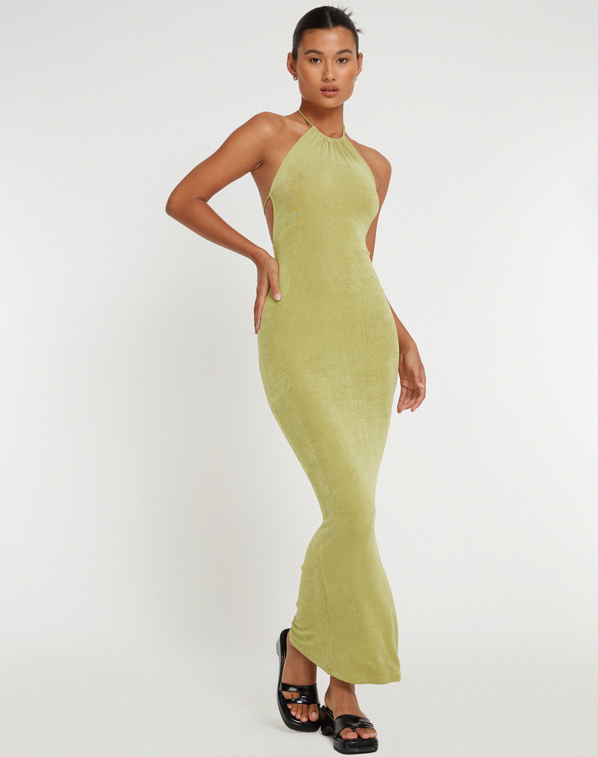 Virnilia Halterneck Maxi Dress in Lime - Awmao