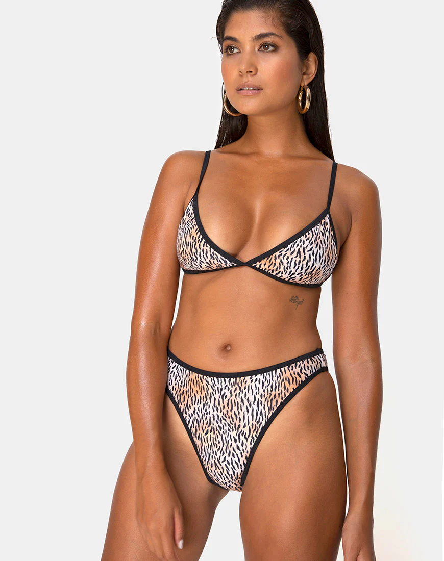 Varna Bikini Top in Mini Tiger with Black Binds - Awmao