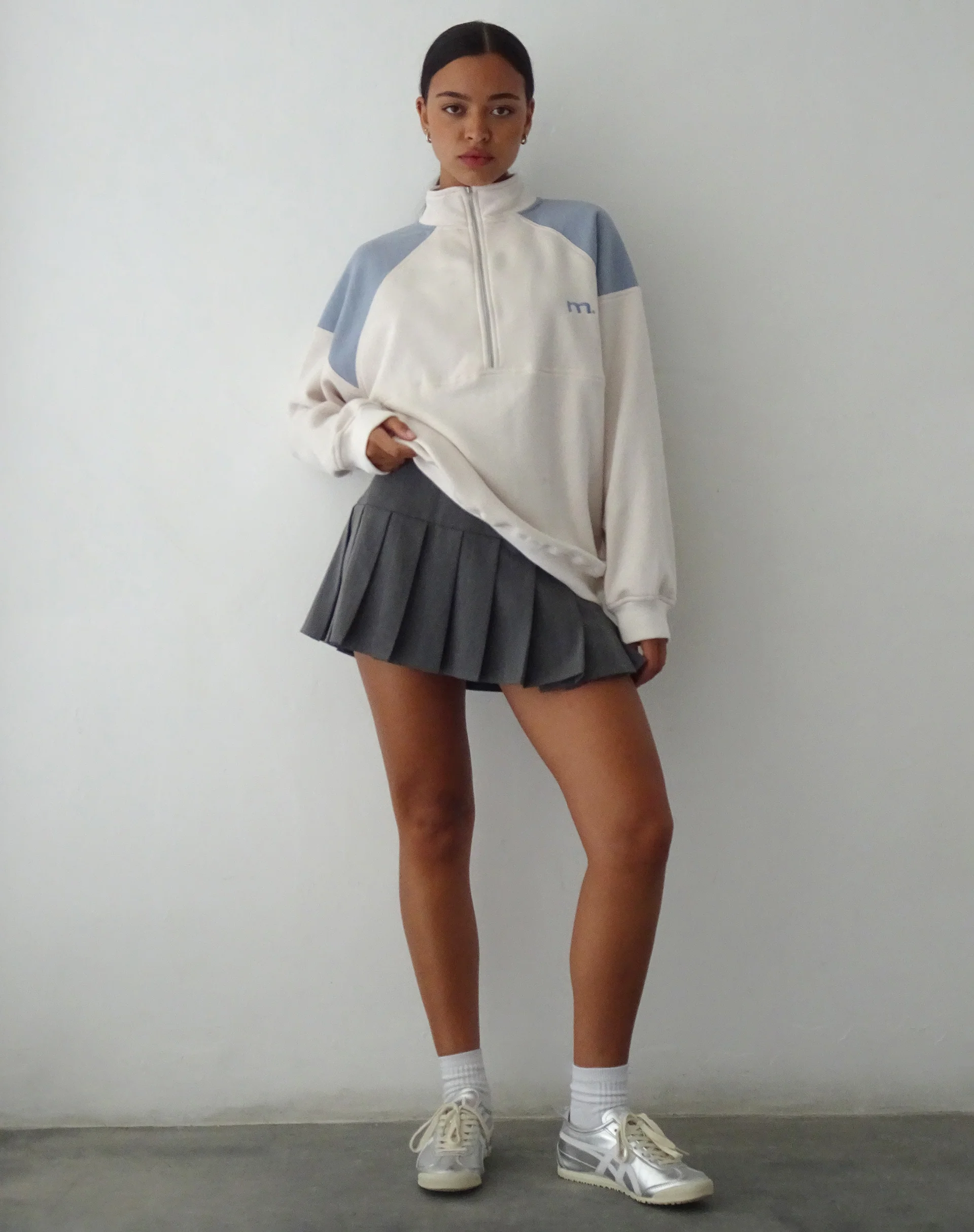 Laksa Sweatshirt in Winter White and Powder Blue - Awmao
