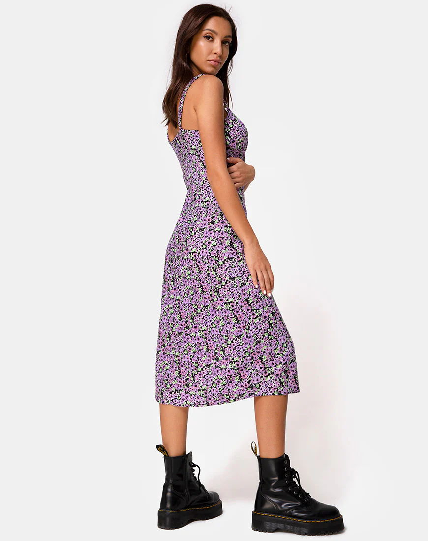 Jova Midi Dress in Lilac Blossom - Awmao