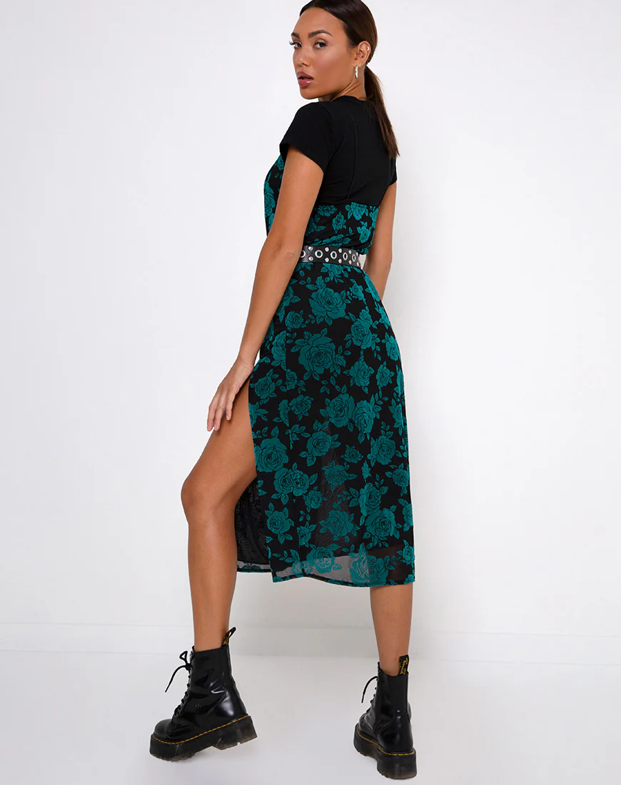 Daxita Midi Dress in Romantic Rose Flock Teal - Awmao