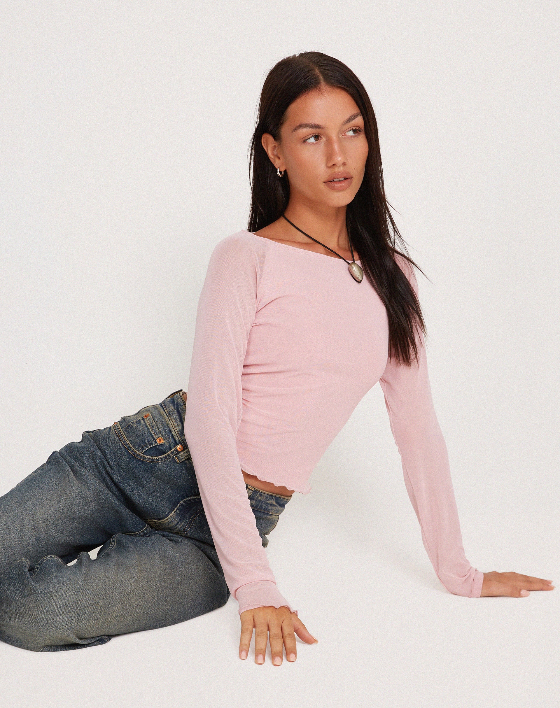 Mahira Long Sleeve Mesh Top in Pink - Awmao