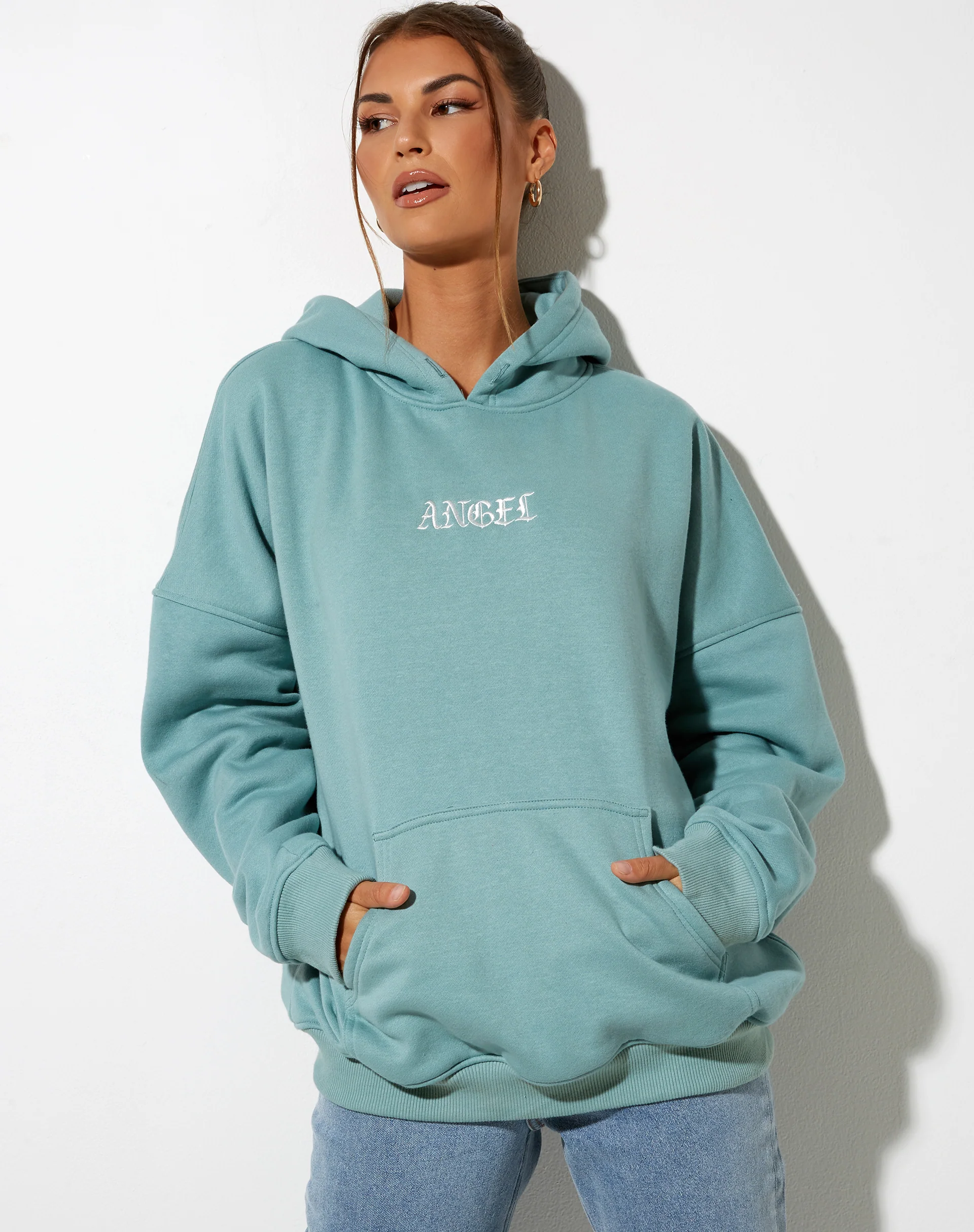 Oversize Hoodie in Seafoam 'Angel' Embro - Awmao