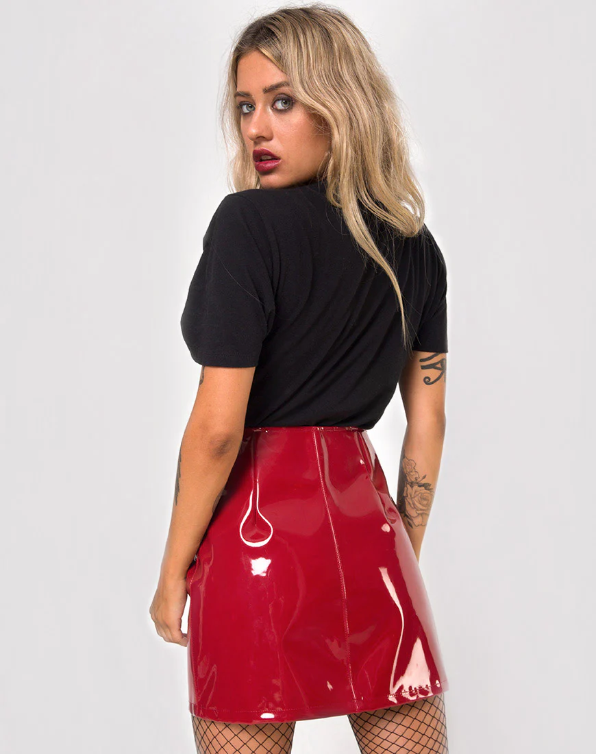 Ring Mini Skirt in Pu Shiny Wine - Awmao