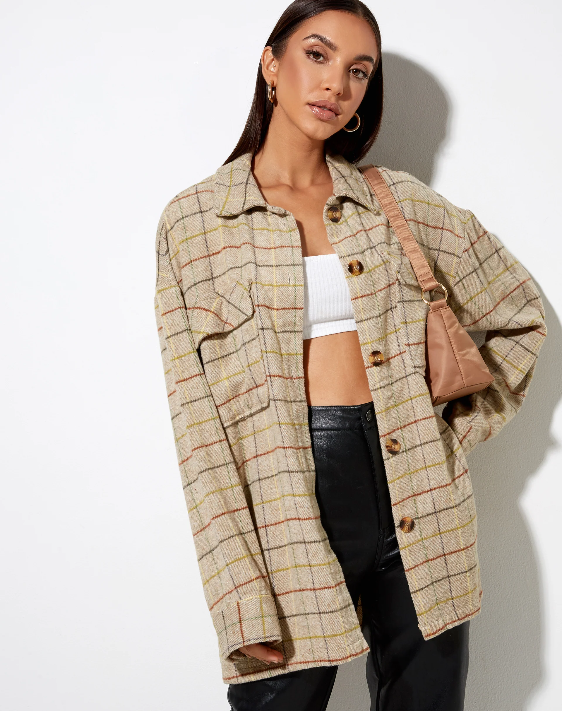 Marcella Shirt in Check Brown Yellow Green - Awmao
