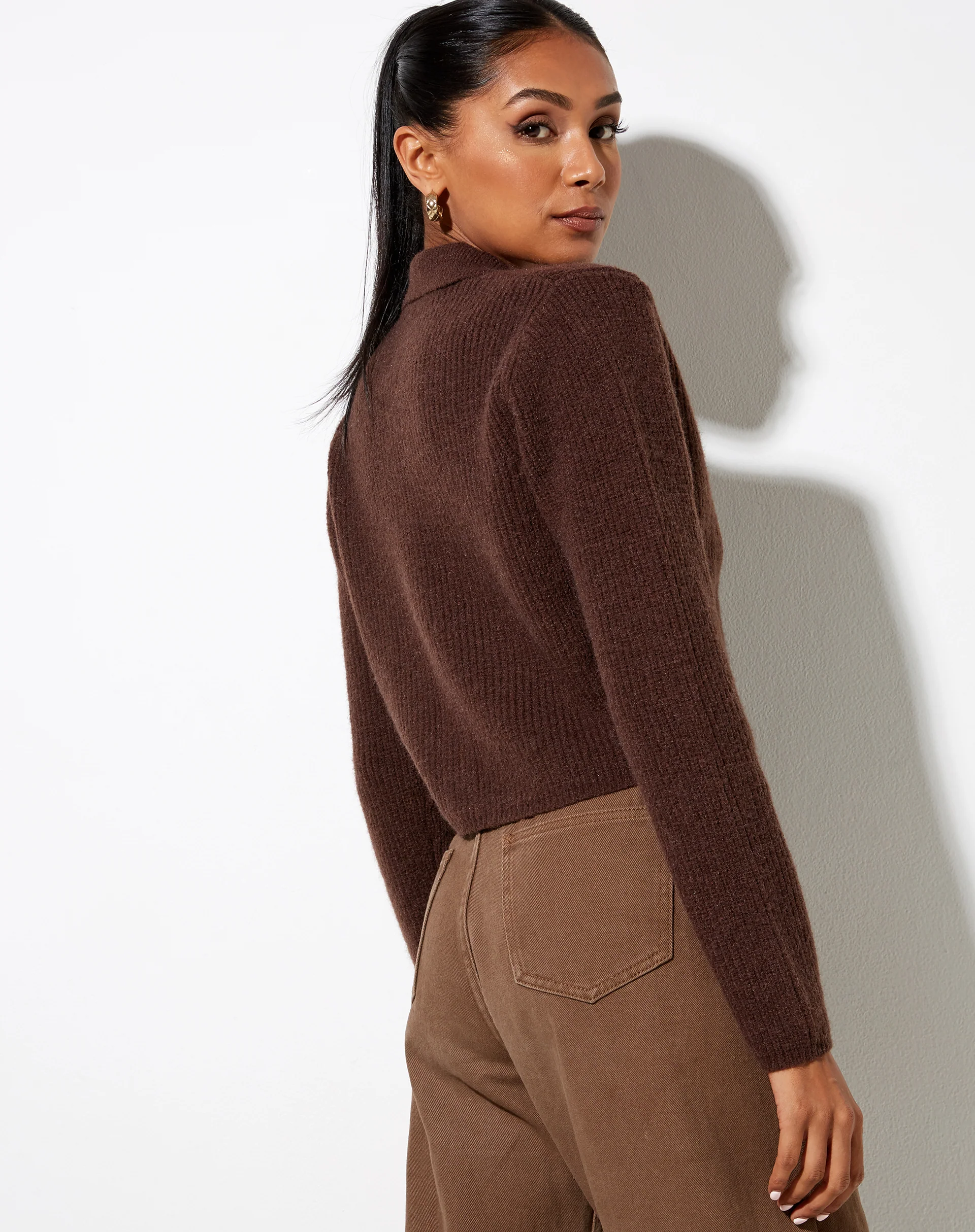 Tuzip Cardi in Knit Choco Brown - Awmao