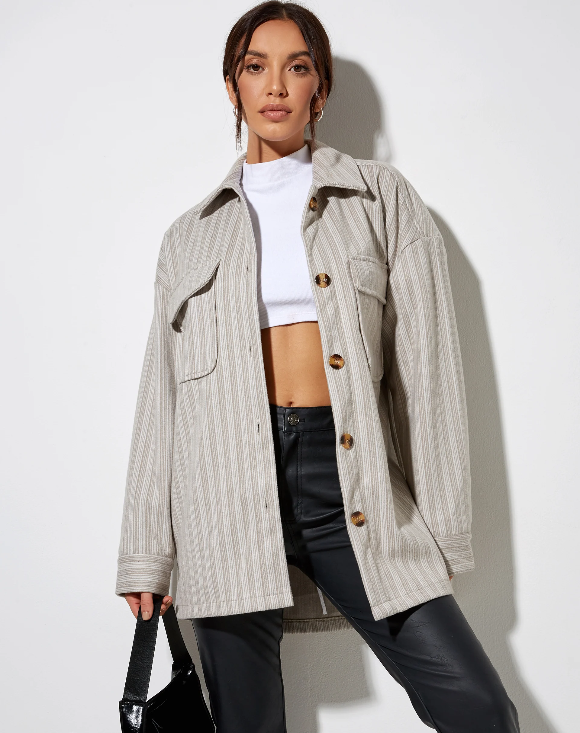 Marcella Shirt in Stripe Tonal Grey - Awmao