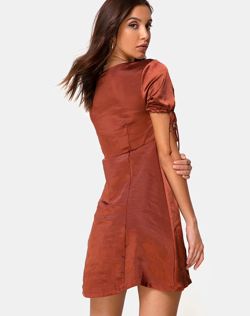 Guenette Dress in Dark Rust - Awmao