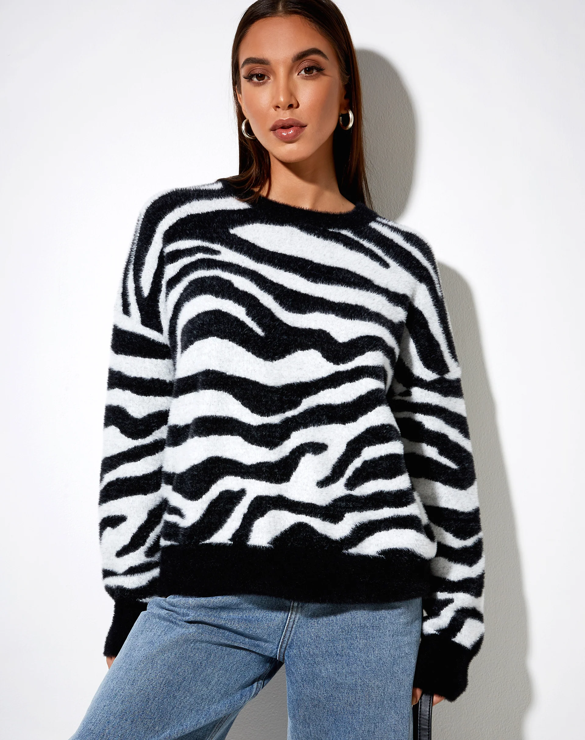 Eleni Jumper in Knit Zebra Black and White - Awmao