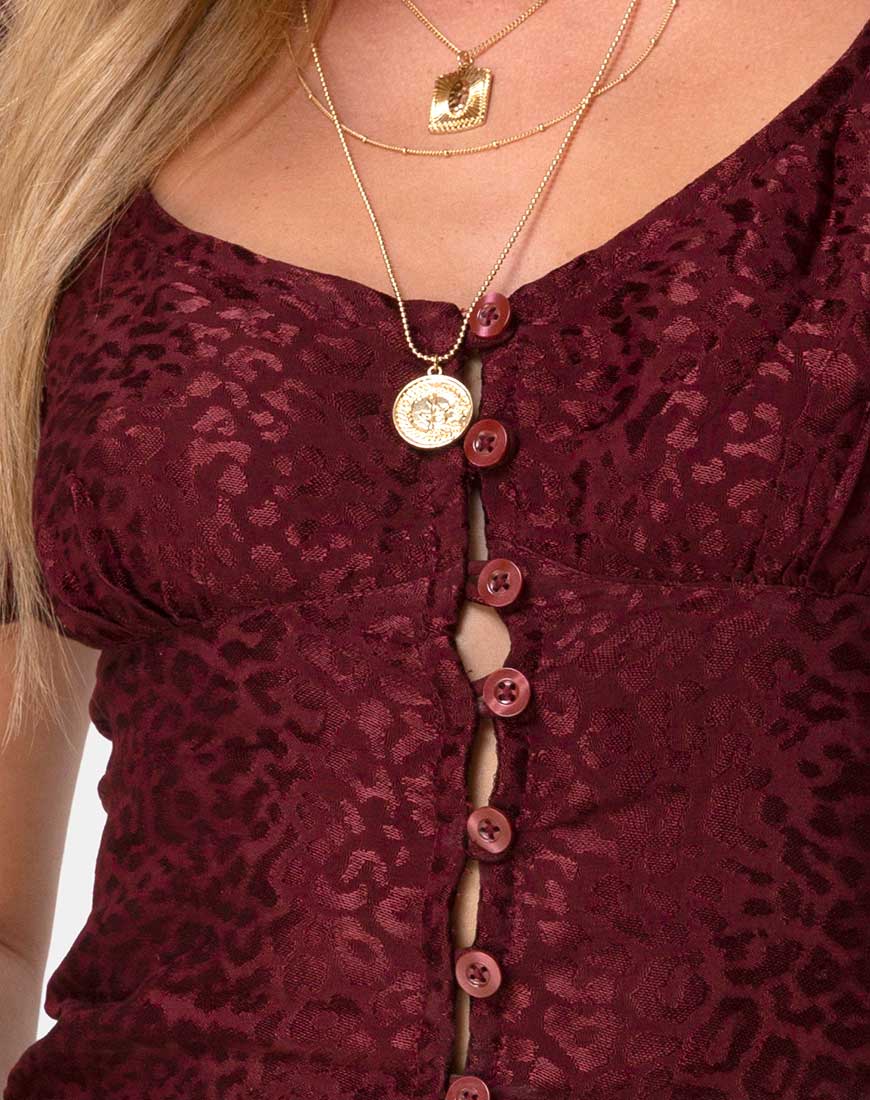Monda Top in Satin Cheetah Burgundy - Awmao