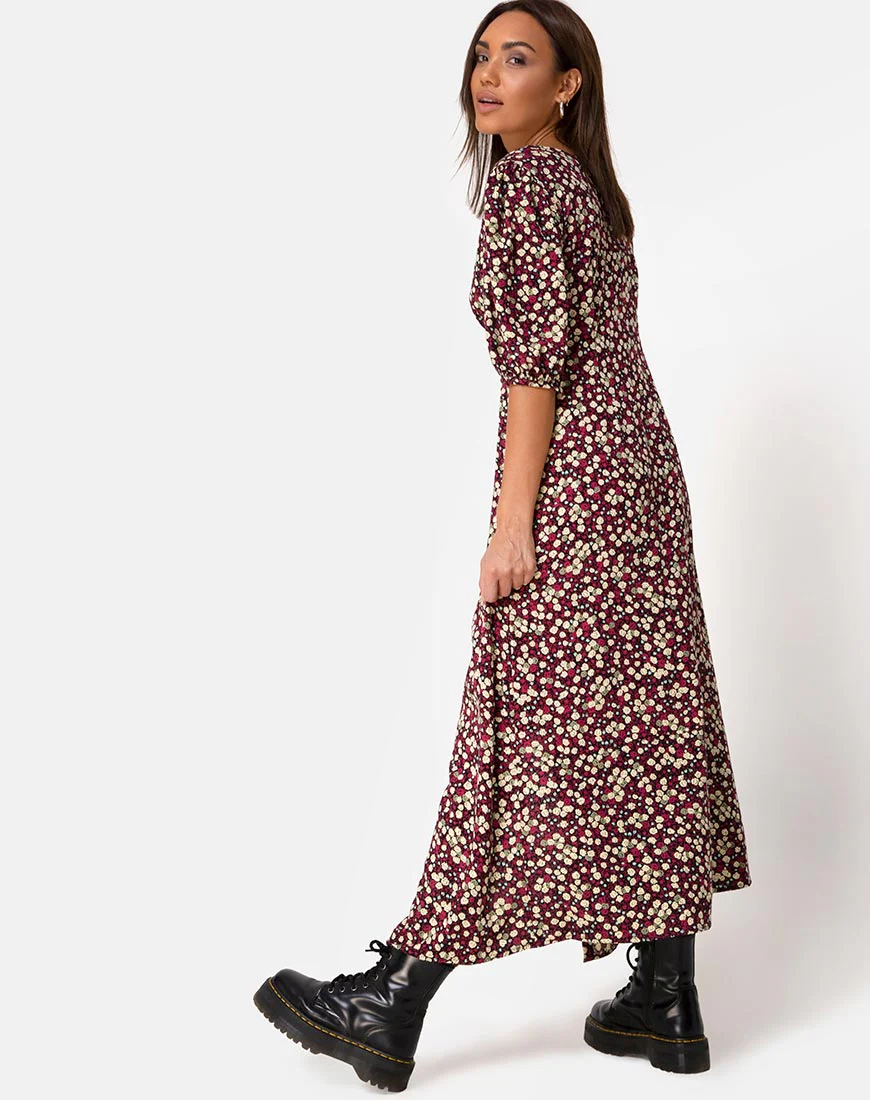 Rigita Dress in Floral Field Plum - Awmao