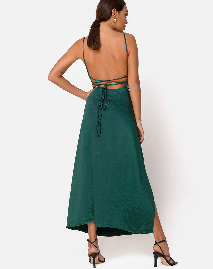 Bonita Maxi Dress in Satin Forest Green - Awmao