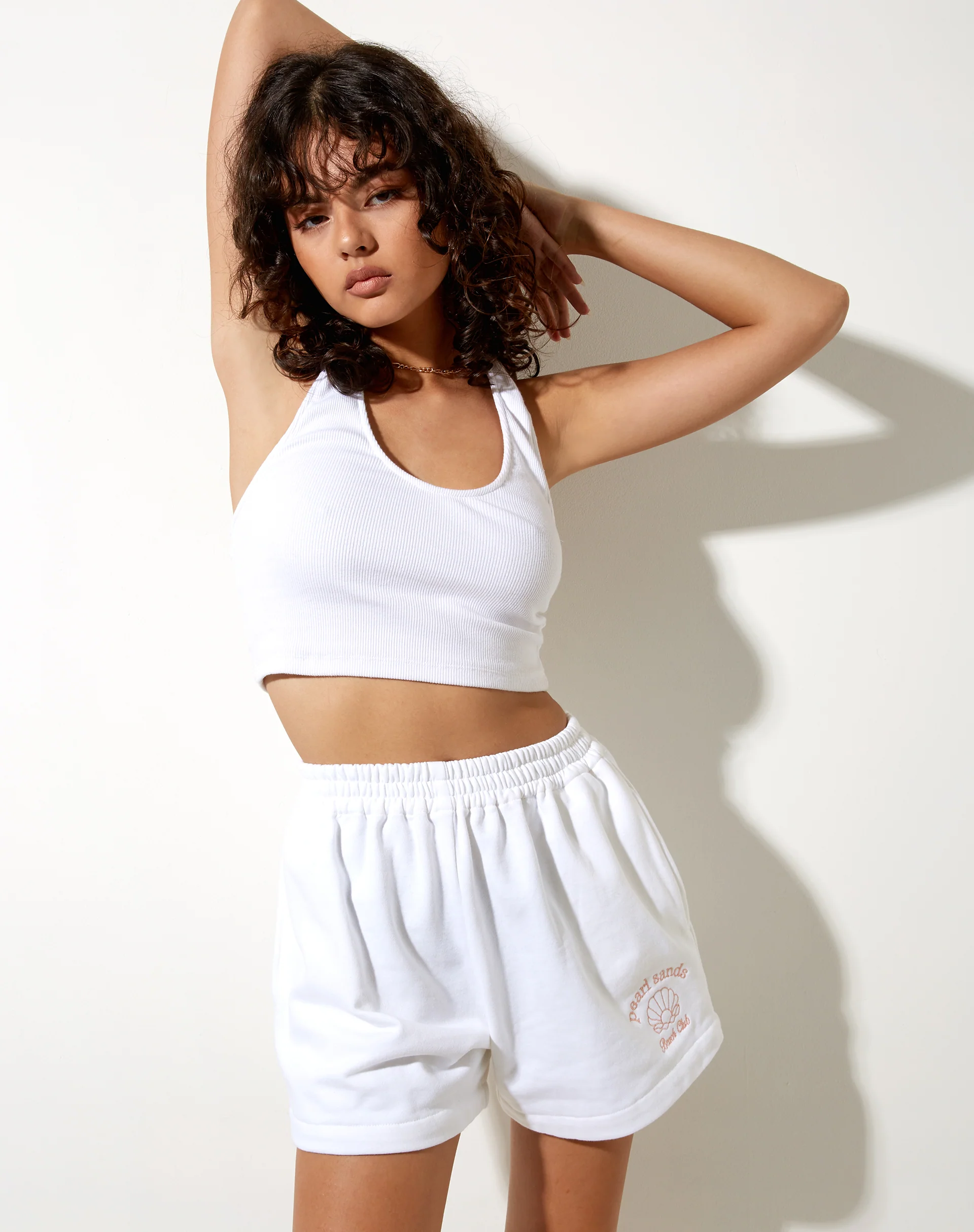 Terry Short in White Pearl Sand Embro - Awmao