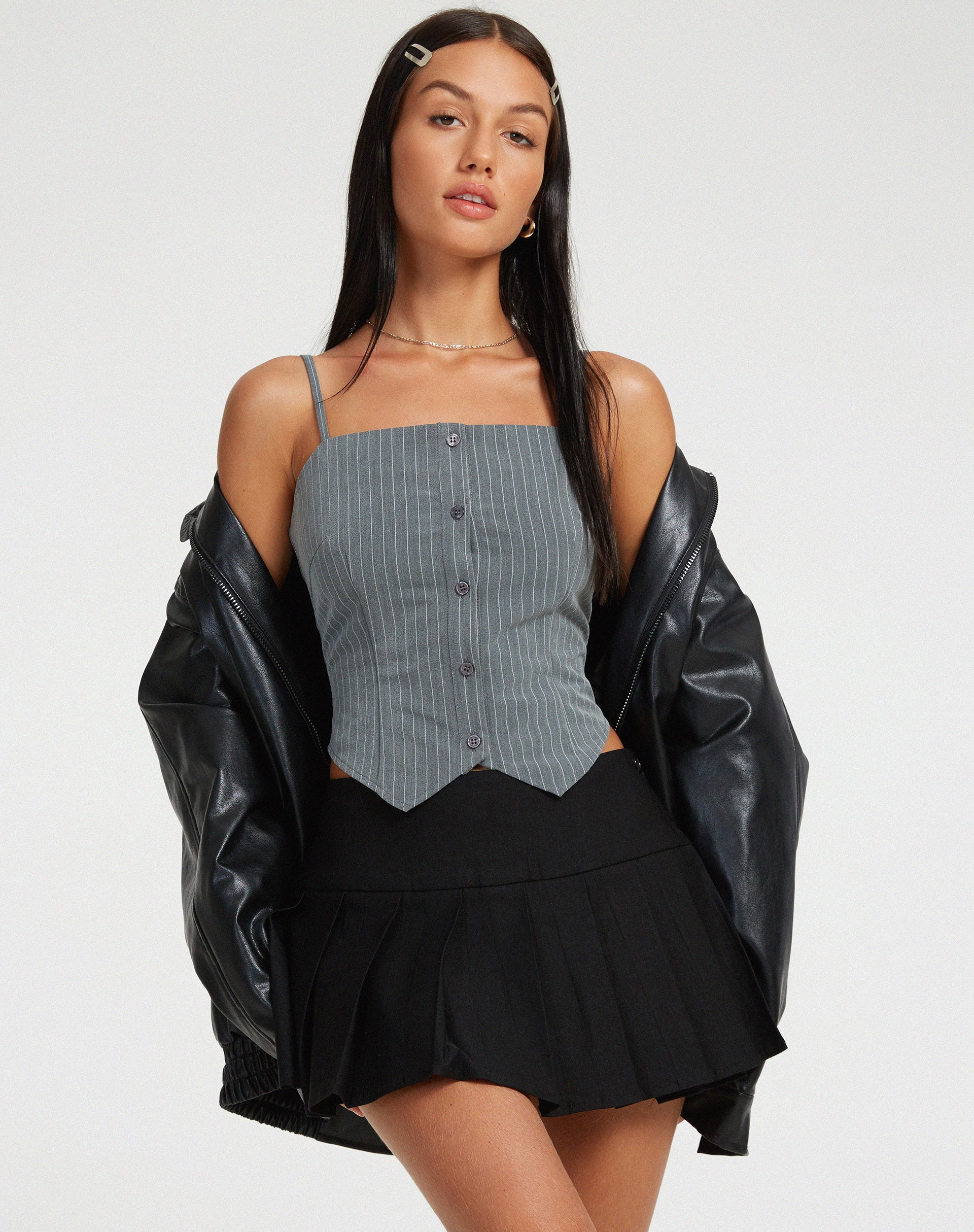 Madian Top in Pinstripe Grey - Awmao